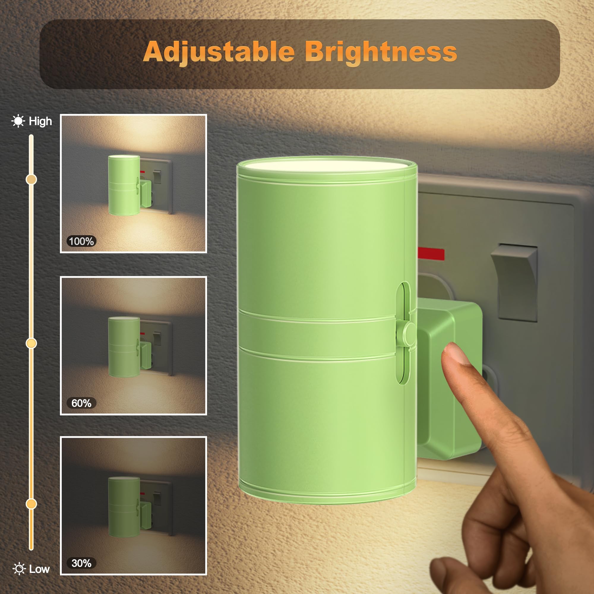 JandCase Night Light, Night Light Plug in Wall with Dusk to Dawn Sensor, Dimmable Nightlight 0-100LM, 3000K Warm White - Image 2