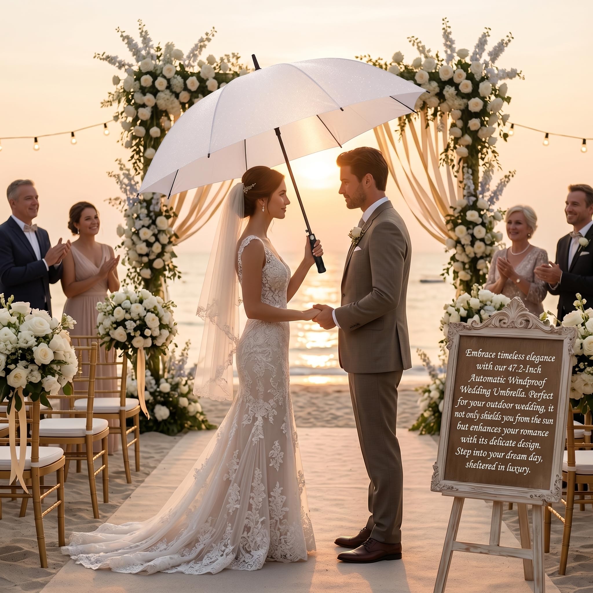 Weewooday 4 Pack Large White Umbrella Wedding/Golf Umbrella Windproof and rainproof Automatic Umbrella Bride bridegroom Party Fashion Photographer Parasol Umbrella