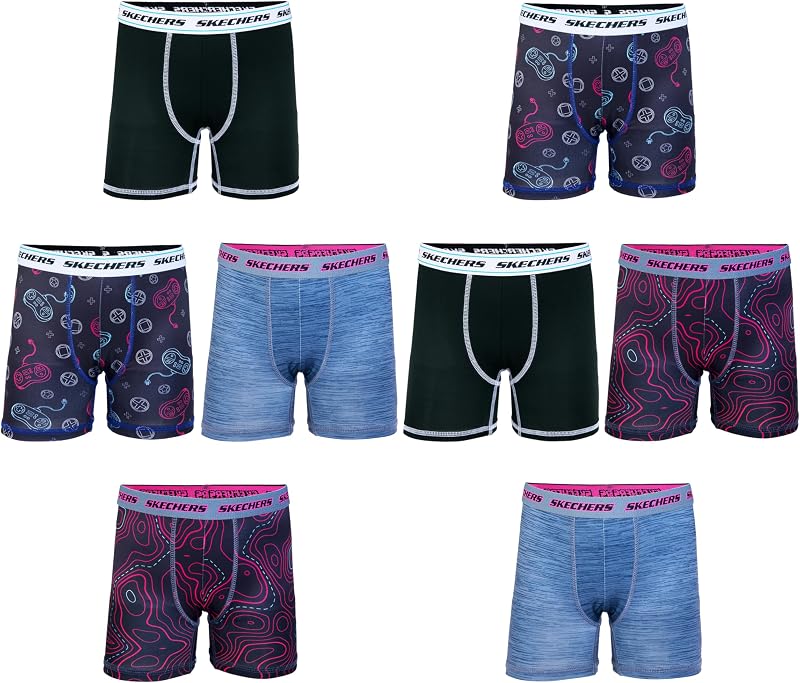 Pack de 8 calzoncillos bóxer atléticos exclusivos para niño de Skechers con estampados únicos en tallas 2/3t-10