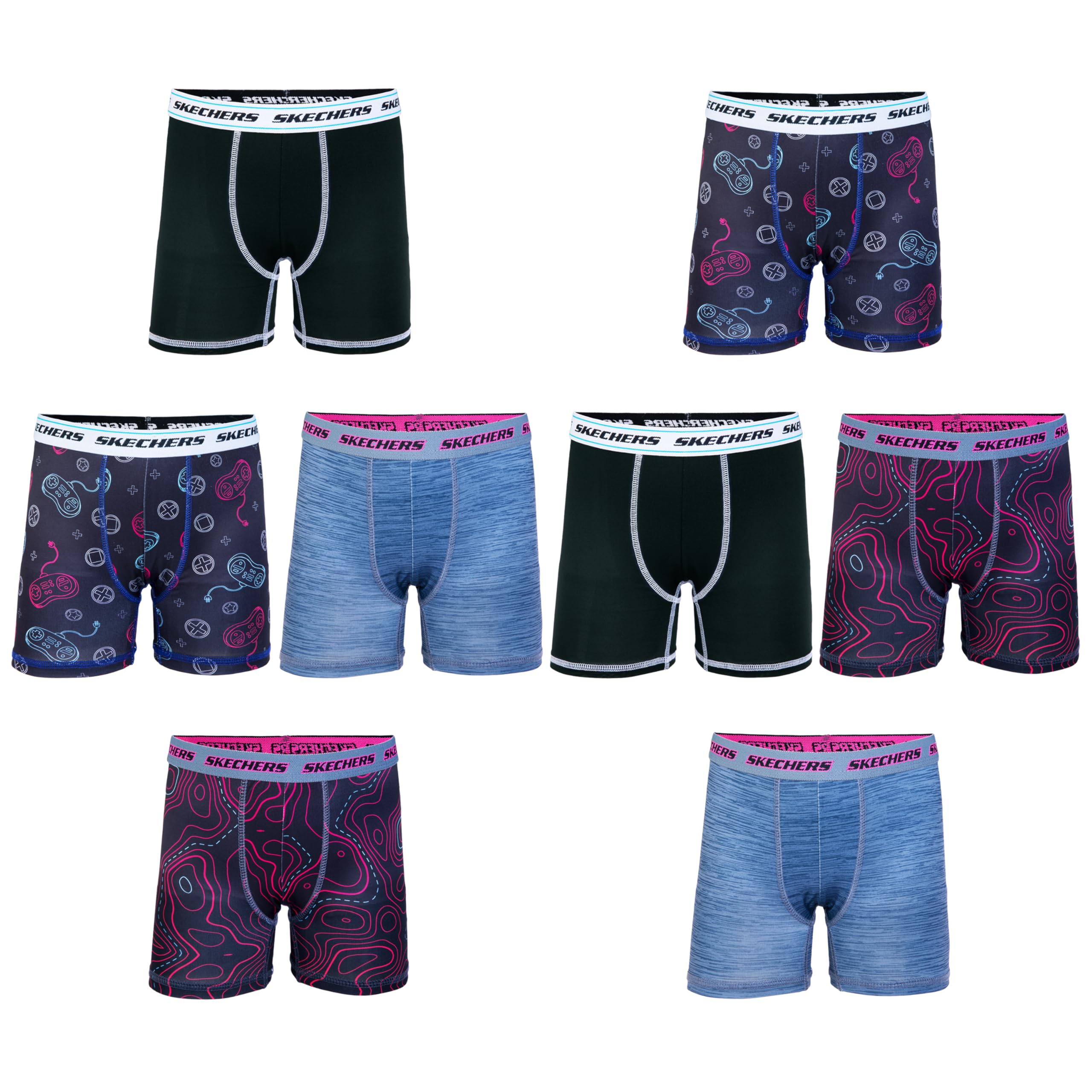 Skechers Jungen Amazon Exclusive 8pk Athletic Boxer Briefs with Unique Prints in Sizes 2/3t, 4, 6, 8 and 10 Retroshorts (8er Pack)