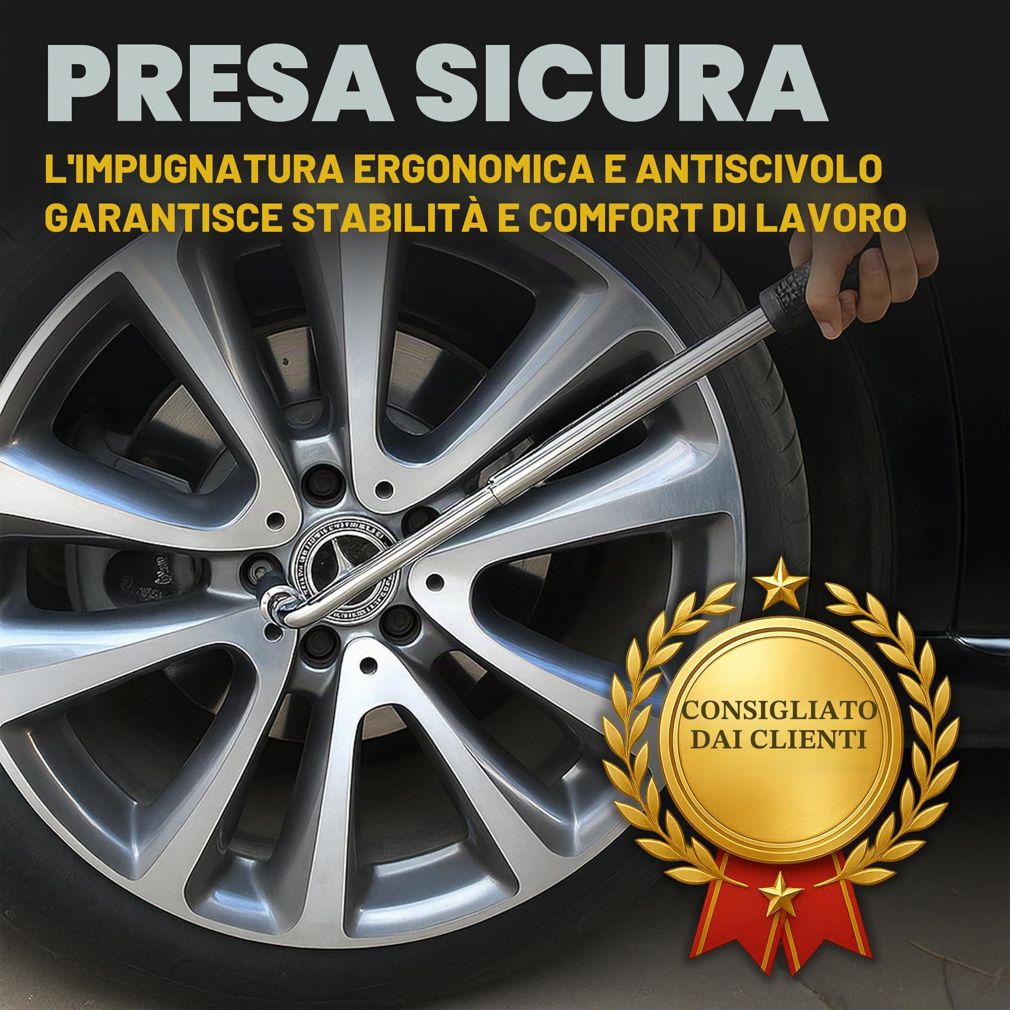 Retoo Chiave per Ruote Auto, Chiave Estensibile Per Dadi Ruota da 17/19mm e 21/23mm Regolabile 350-500 mm, Impugnatura Antiscivolo Gommata, 1/2" Acciaio Cromato, Attrezzo Veicoli Officina Moto