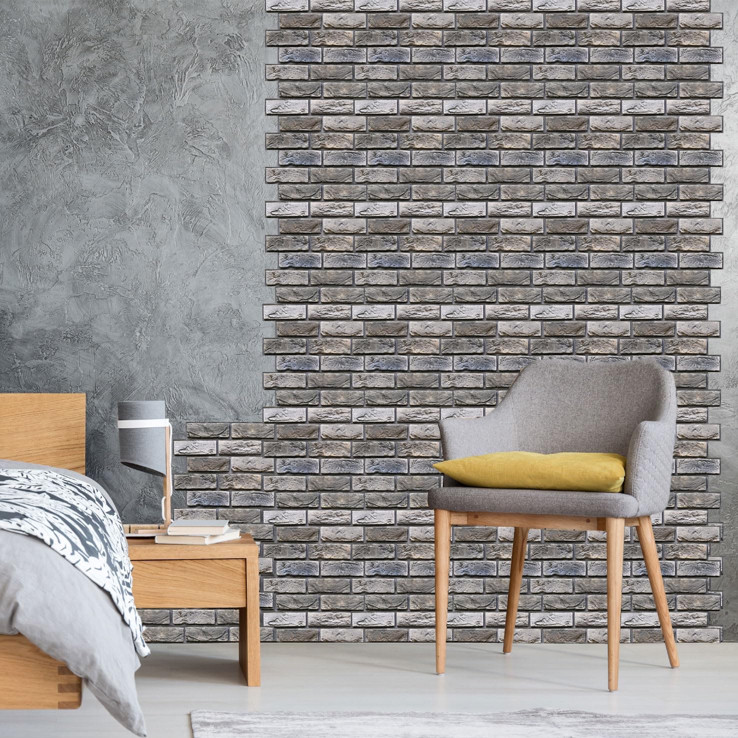 10Pcs 3D Wall Panels Peel and Stick 11.81x11.81 inches 3D Brick Wallpaper Peel and Stick Faux Stone Panel Self-Adhesive PVC Wallpaper for Living Room Bedroom Kitchen Interior Wall Decoration