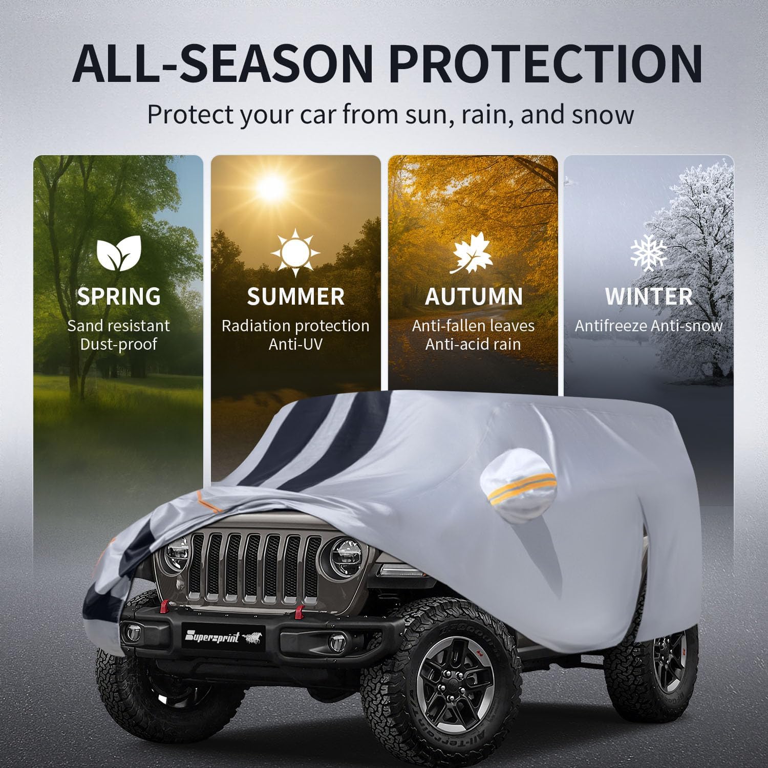 10 Layers Car Cover Custom Fit for Jeep Wrangler 2 Door CJ YJ JK JL 100% Waterproof All Weather Automobiles, Gift with Towel, Heavy Duty Car Covers for Rain Sun UV Protection with Door Zipper.