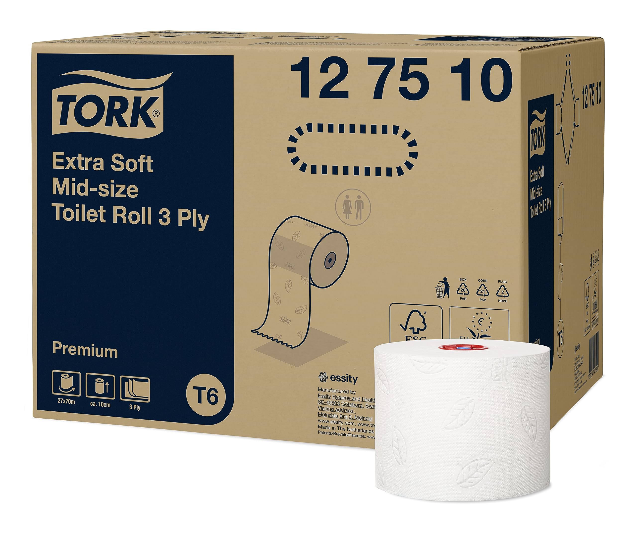 Tork Mid-size miękki papier toaletowy, 3-warstwowy
