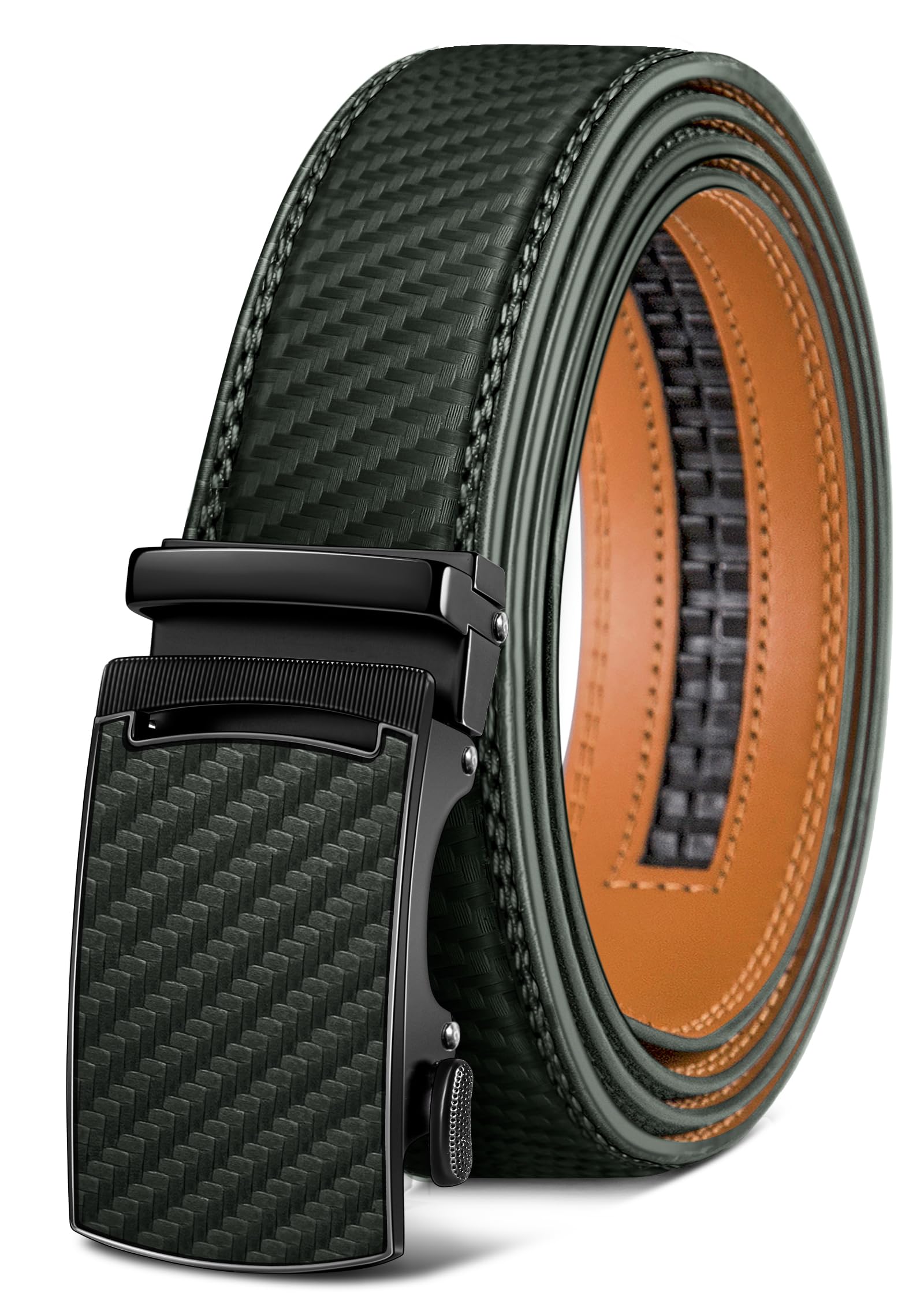 KEMISANT Men's Leather Belt Ratchet Automatic Buckle for Men Business Suit, Width 35 mm, Size Adjustable