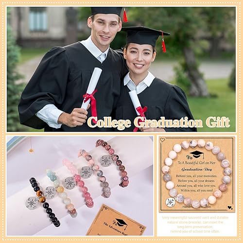 Vista 12 de 2024 Graduation Gifts for Her Him Natural Stone Bracelet Class of 2024 High School College Graduation Gift for Women Men