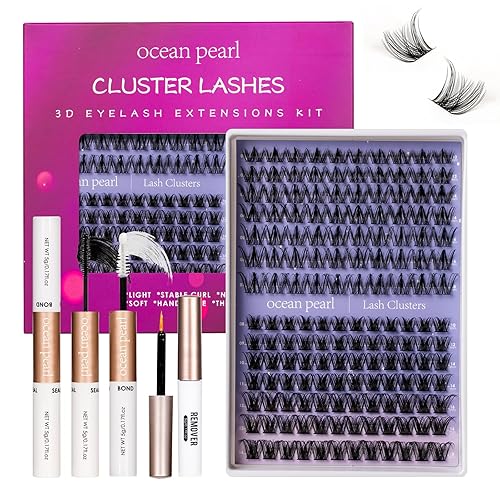 Ocean Pearl Kit de racimos de pestañas, 154 unidades, pestañas, pestañas de racimo con efecto de espiga, racimos de pestañas inspiradas en