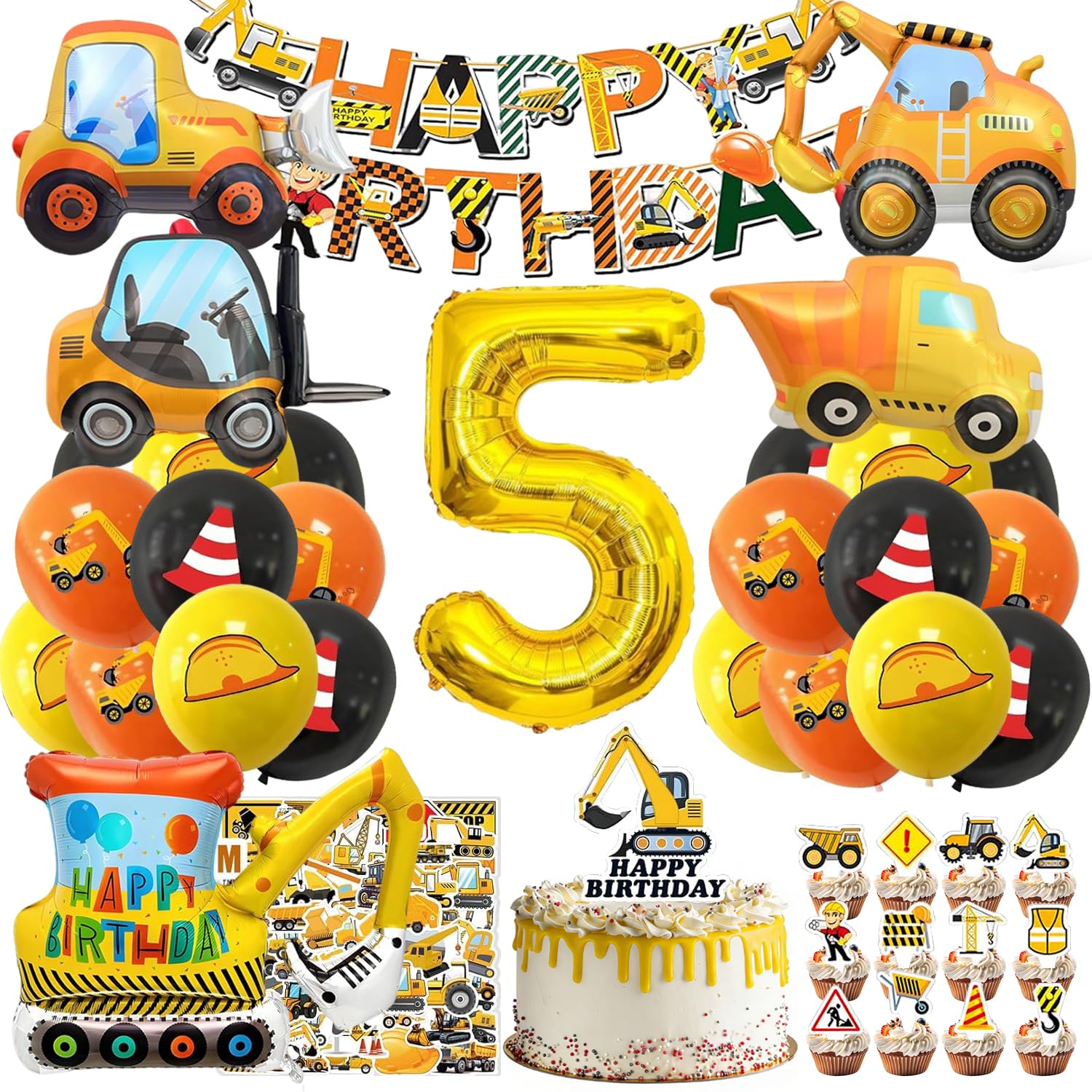 Digger Balloons Birthday Decoration, 96 Pieces Bulldozer Balloon Decoration, Construction Vehicle Balloons Decoration Set, Digger Decoration Children's Birthday, for Car Theme Party, Graduation