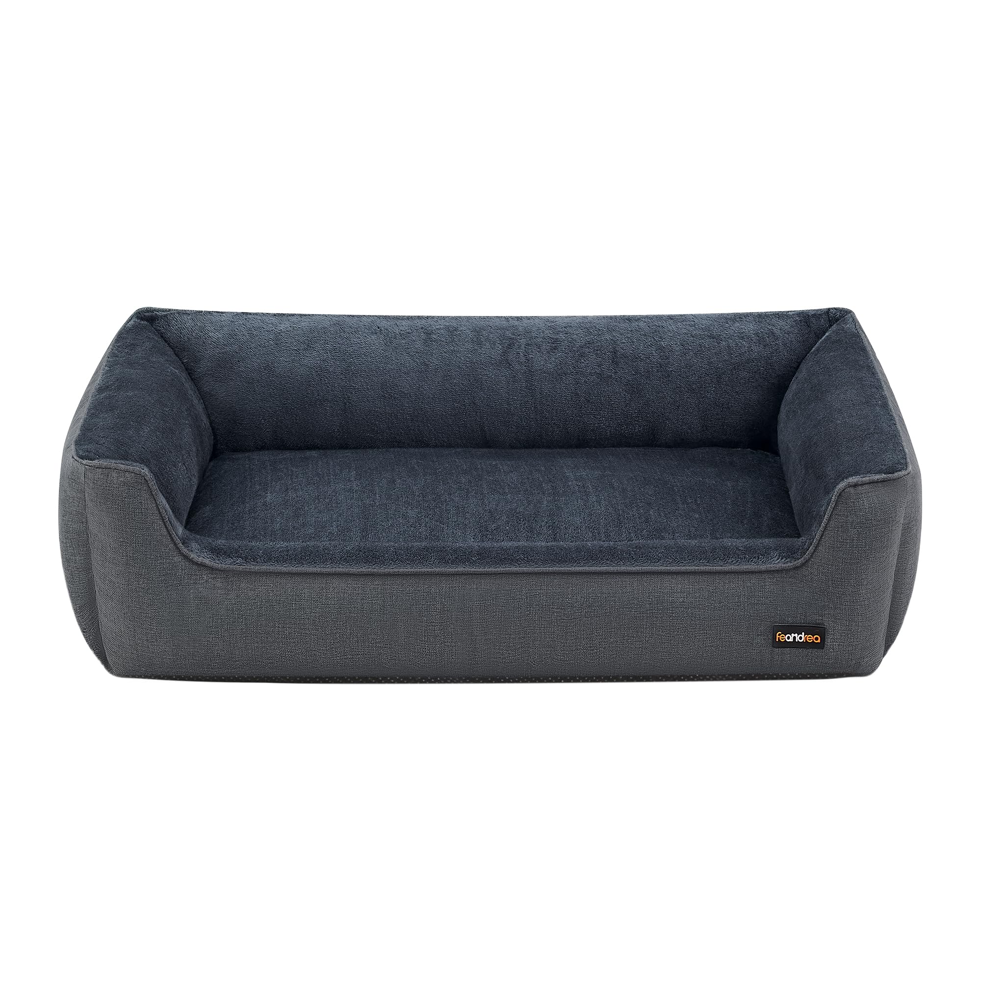 Feandrea Cama para Perros, Sofá de Lino para Mascotas, Bordes Elevados, Fondo Antideslizante, Funda Extraíble para Lavado, Tamaño XXL para Perro Extra Grande, 120 x 90 x 30 cm, Gris Oscuro PGW013G01