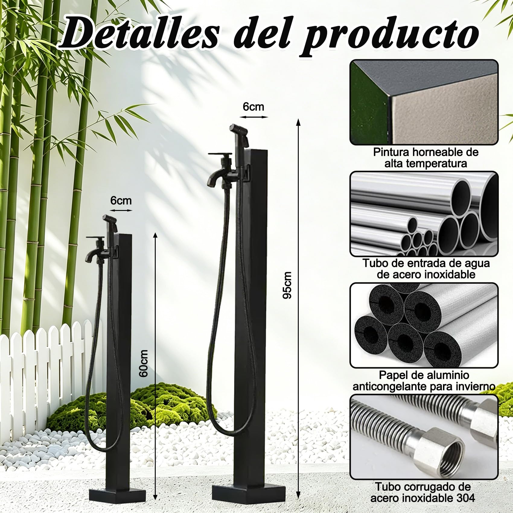 estación dispensadora de agua para jardín, Columna de Agua Vertical anticongelante, Fuente Decorativa para riego, acero inoxidable, limpieza patio, riego plantas, lavado coches 95cm