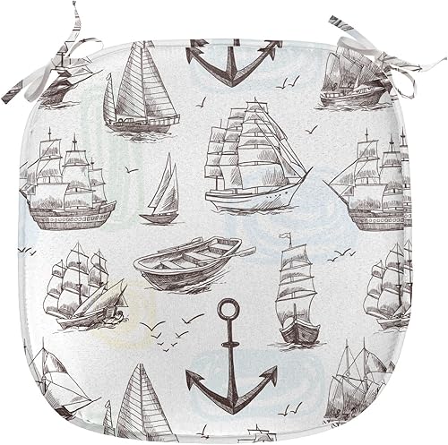 Vista 280 de Lunarable Orient - Juego de 6 cojines de asiento para silla, diseño de estrellas marroquíes, espirales y curvas abstractas, ilustración oriental