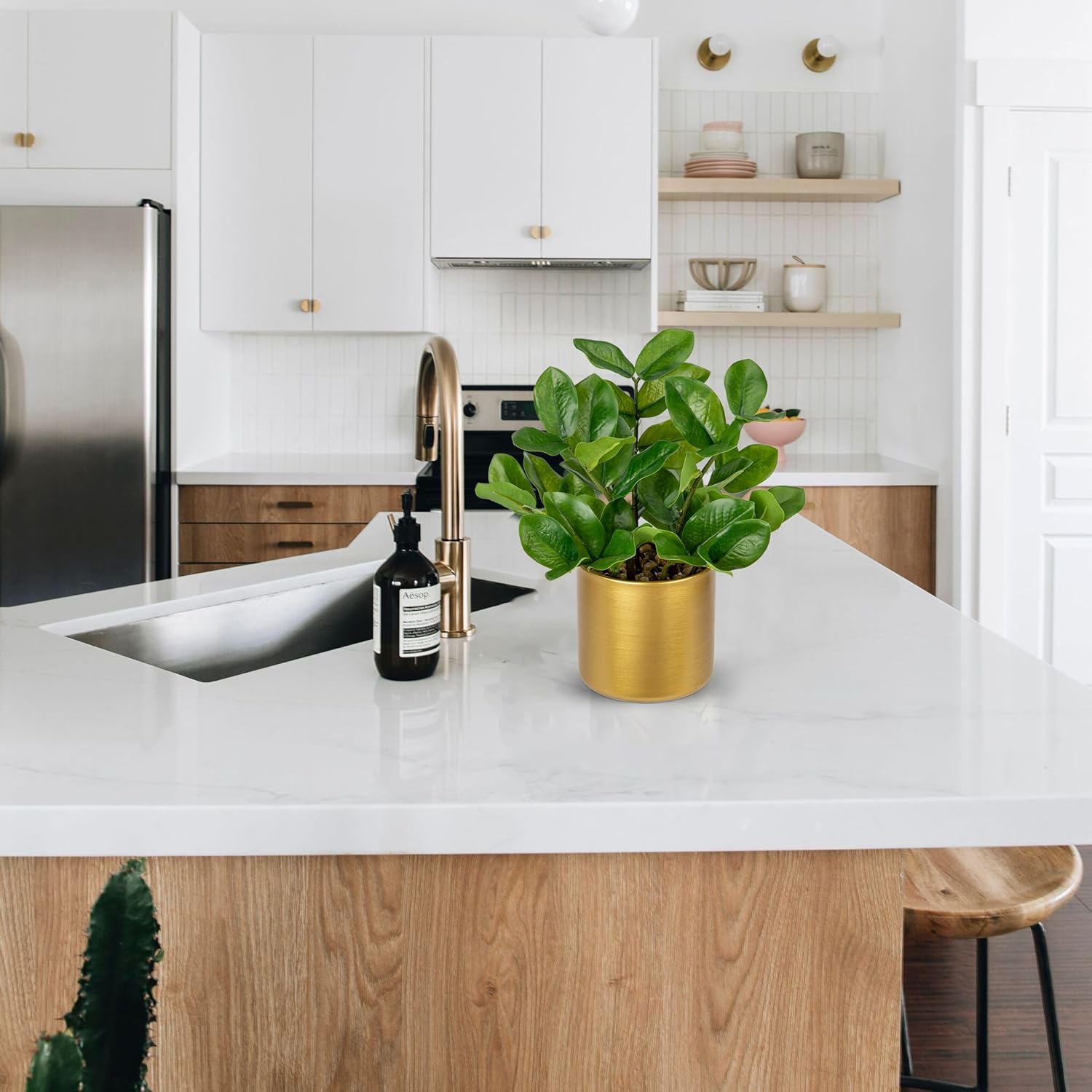 Briful Faux Plants Indoor Artificial ZZ Plant with Gold Pot 11.8in Realistic Fake Silk Plants for Home Office Bathroom Kitchen Dining Table Centerpiece Decoration - Image 6