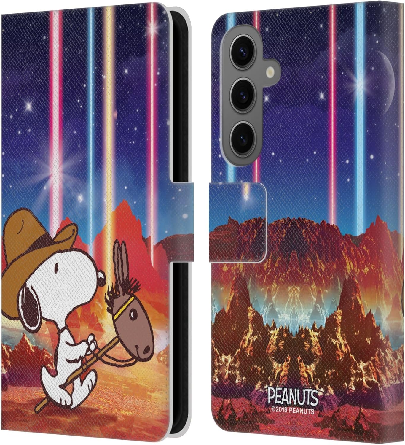 Head Case Designs Officially Licensed Peanuts Nebula Horse Riding Snoopy Space Cowboy Leather Wallet Case Compatible with Samsung Galaxy S25