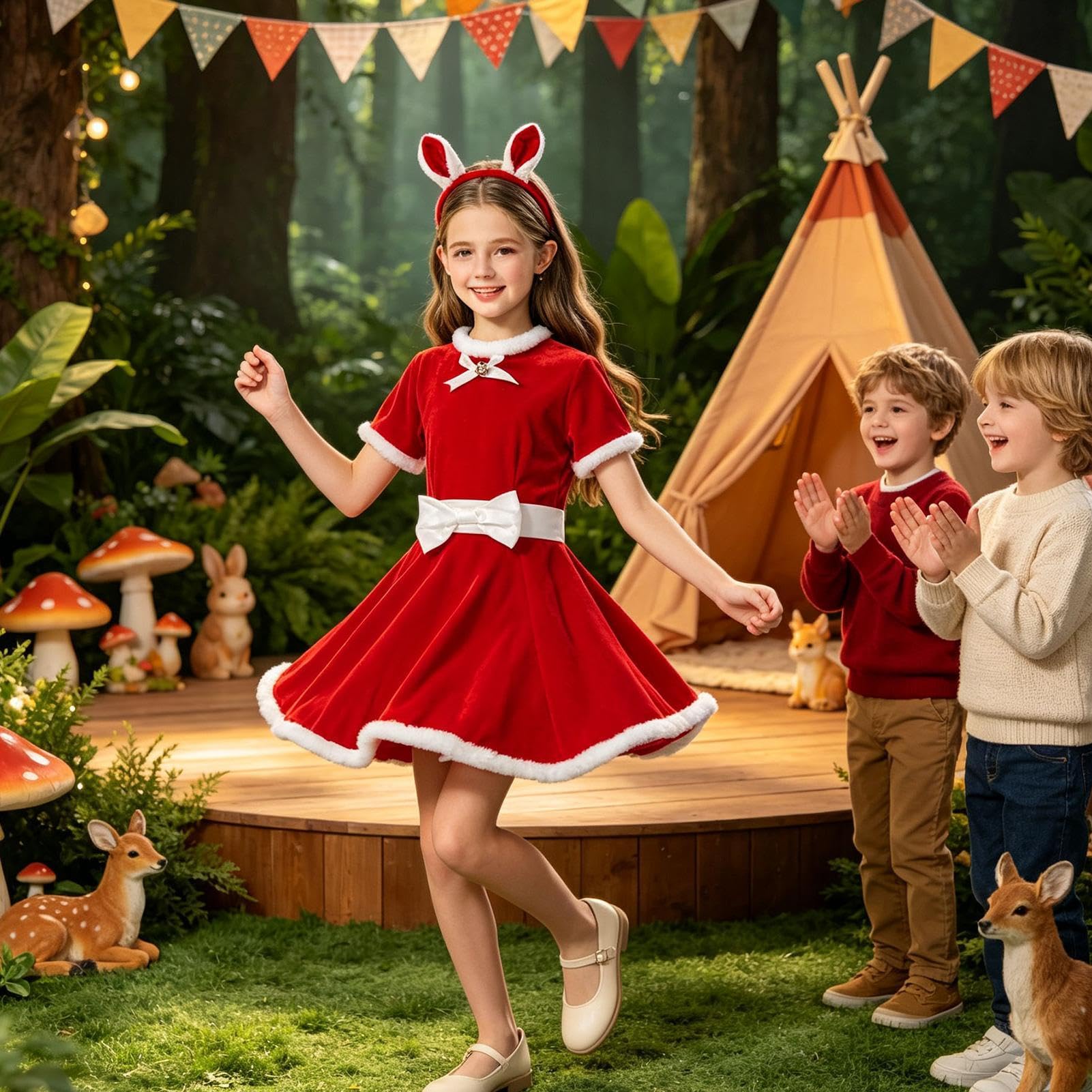 Vestito da Babbo Natale per Bambine Costume natalizio con cappello e