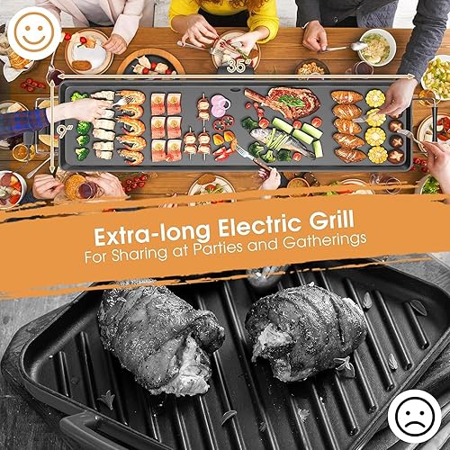Miniatura 2 de Plancha eléctrica de 35 pulgadas, extra grande antiadherente para cocinar con parte superior plana, temperatura ajustable de 5 niveles, bandeja de