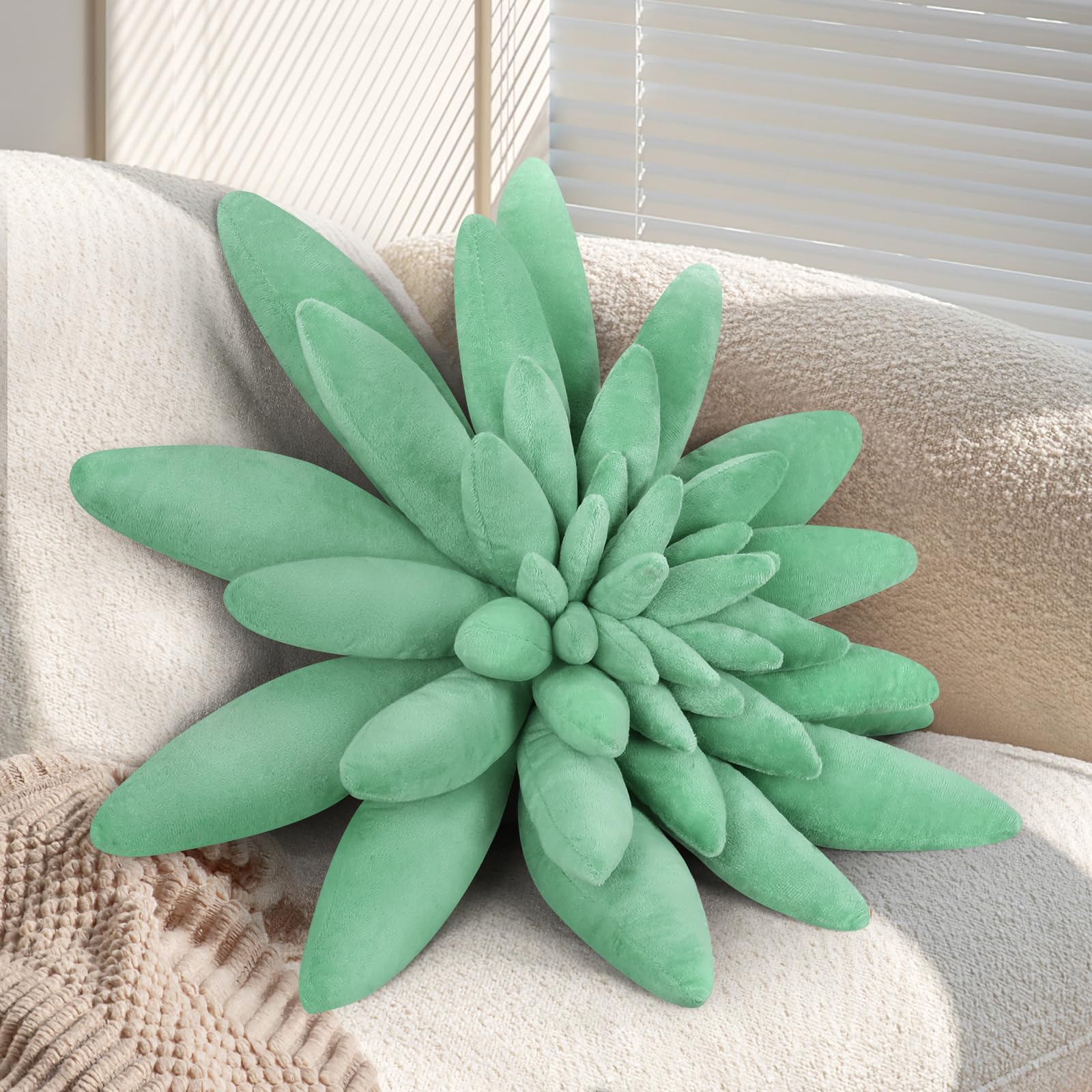 OtGalk Almohadas de suculentas, almohada decorativa de felpa cosida a mano, cojín de felpa 3D, almohada con forma de plantas, para dormitorio y decoración del hogar, 55 cm