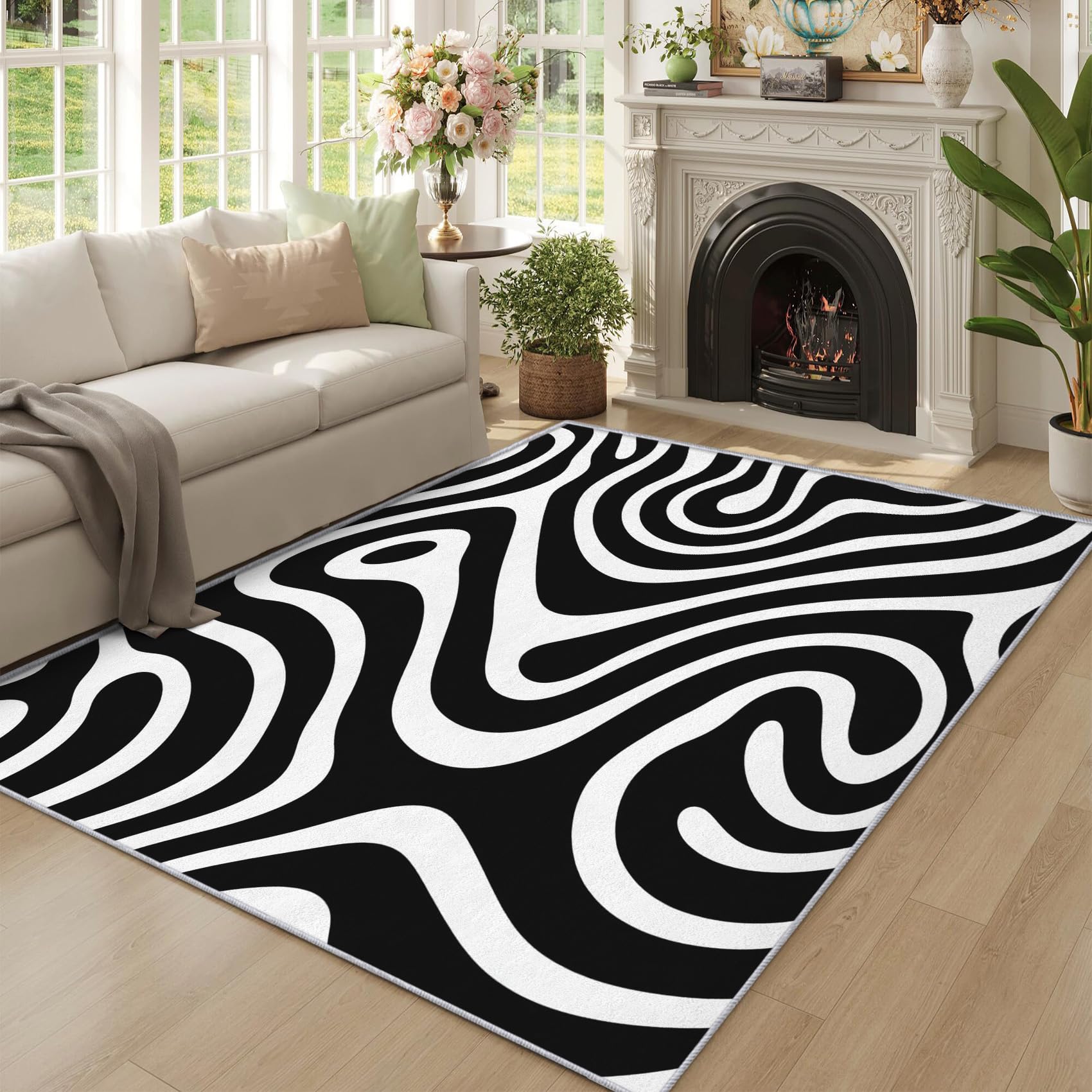 Générique Tapis Tourbillon Noir Blanc, 120x170 cm