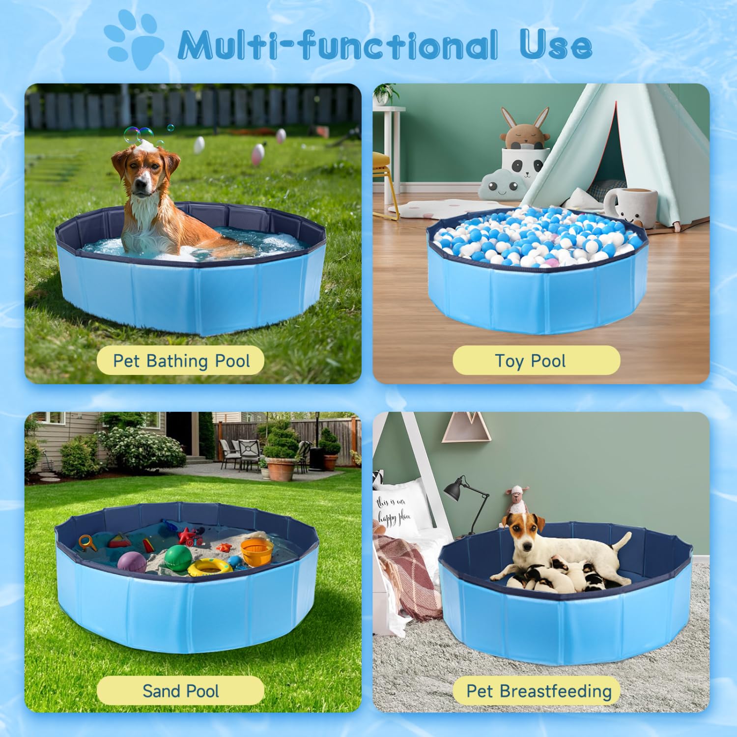 Nobleza Piscine pour Chien, Rigide Bassin, Baignoire Pliable pour Petit et Grande, Chat, 80 * 20cm, S, Bleu