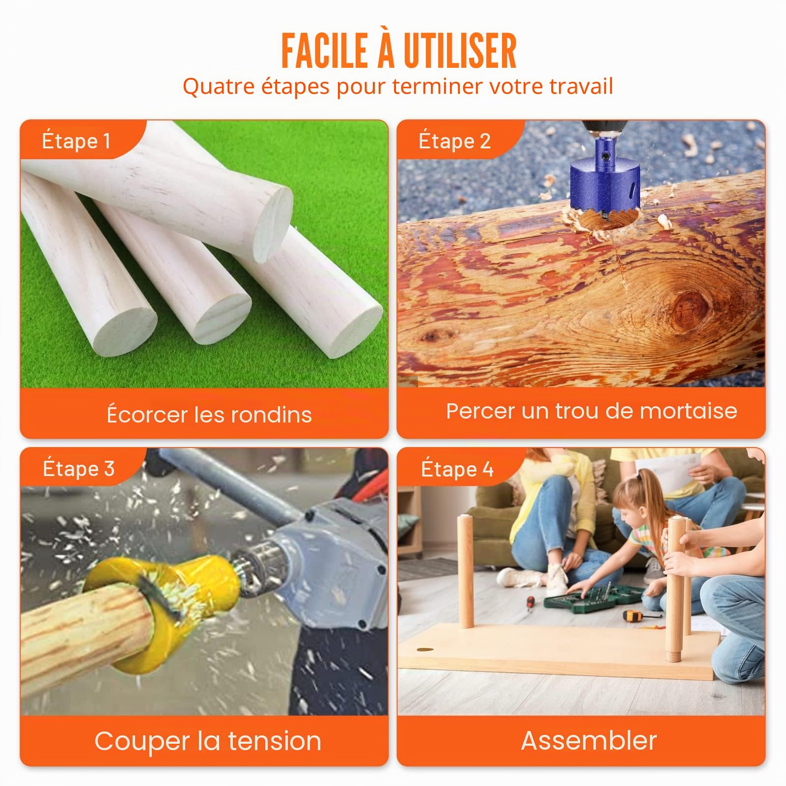 VEVOR Embouts à Tenonner 25,4 mm 38 mm et 50,8 mm Tenons à Épaules Coniques en Aluminium et Acier Solide Lames Droites Kit de Démarrage pour Construction des Meubles en Bois Bricolage à la Maison