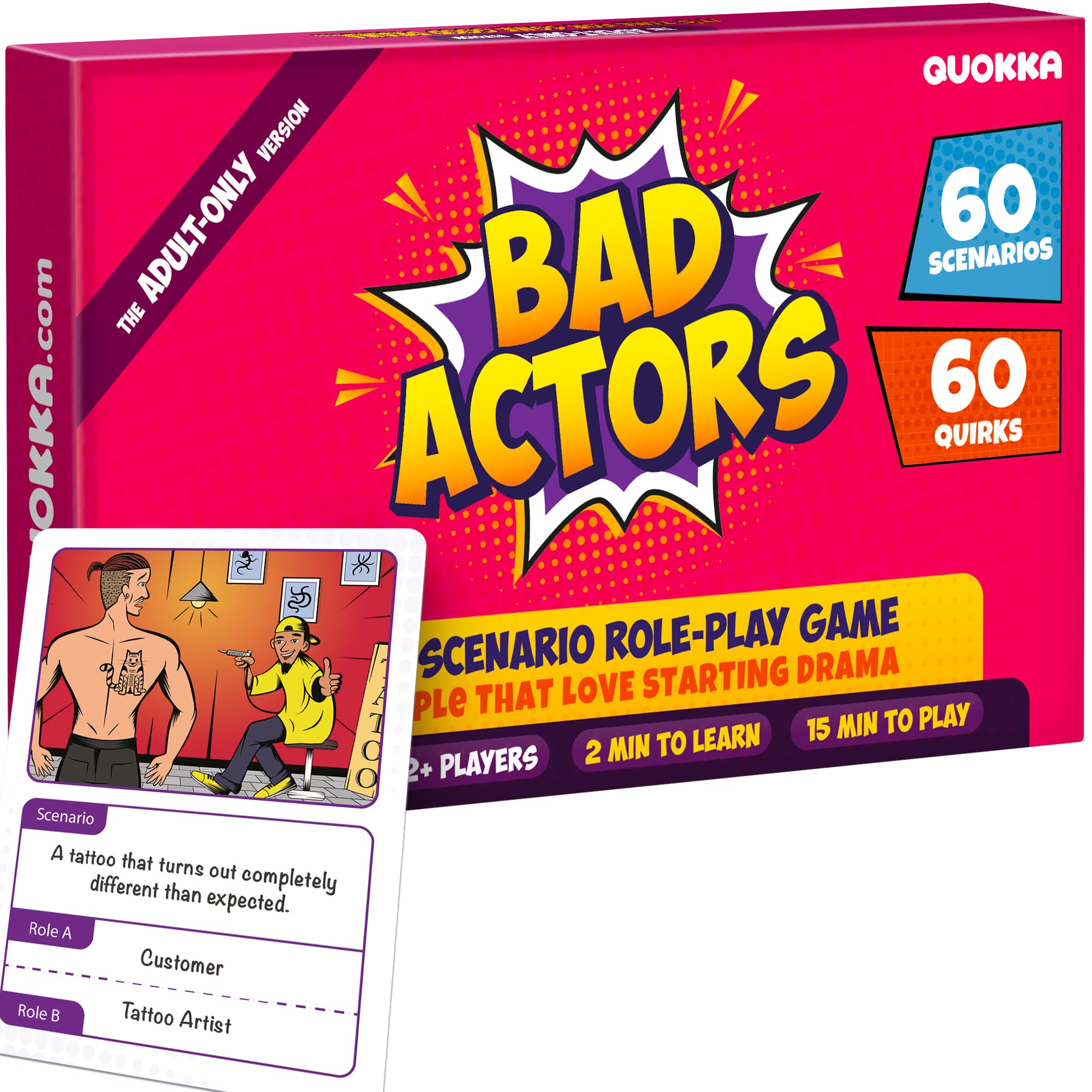 QUOKKA Charades & Guessing Game for Adults - 120 Hilarious Scenarios & Quirk Cards | Perfect for Adult Game Night, Parties, Gifts & Reunions | Original Pack