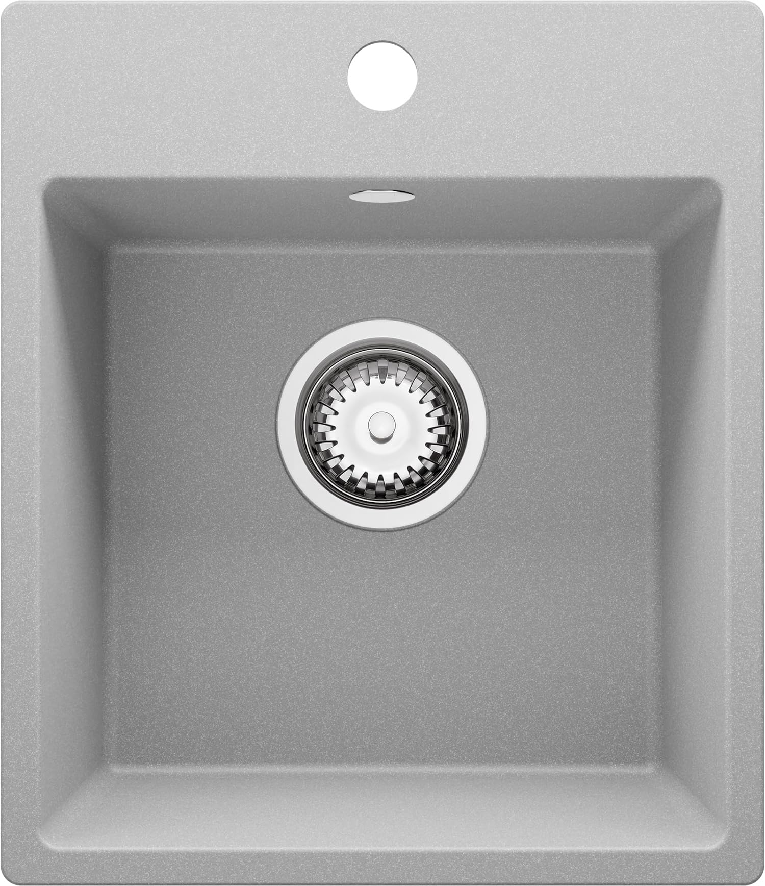 PRIMAGRAN Fregadero Cocina Gris - Riga Easy, 38x44cm | Granito 1 Seno + Sifón, sobre Encimera al Mueble 40cm (S005)