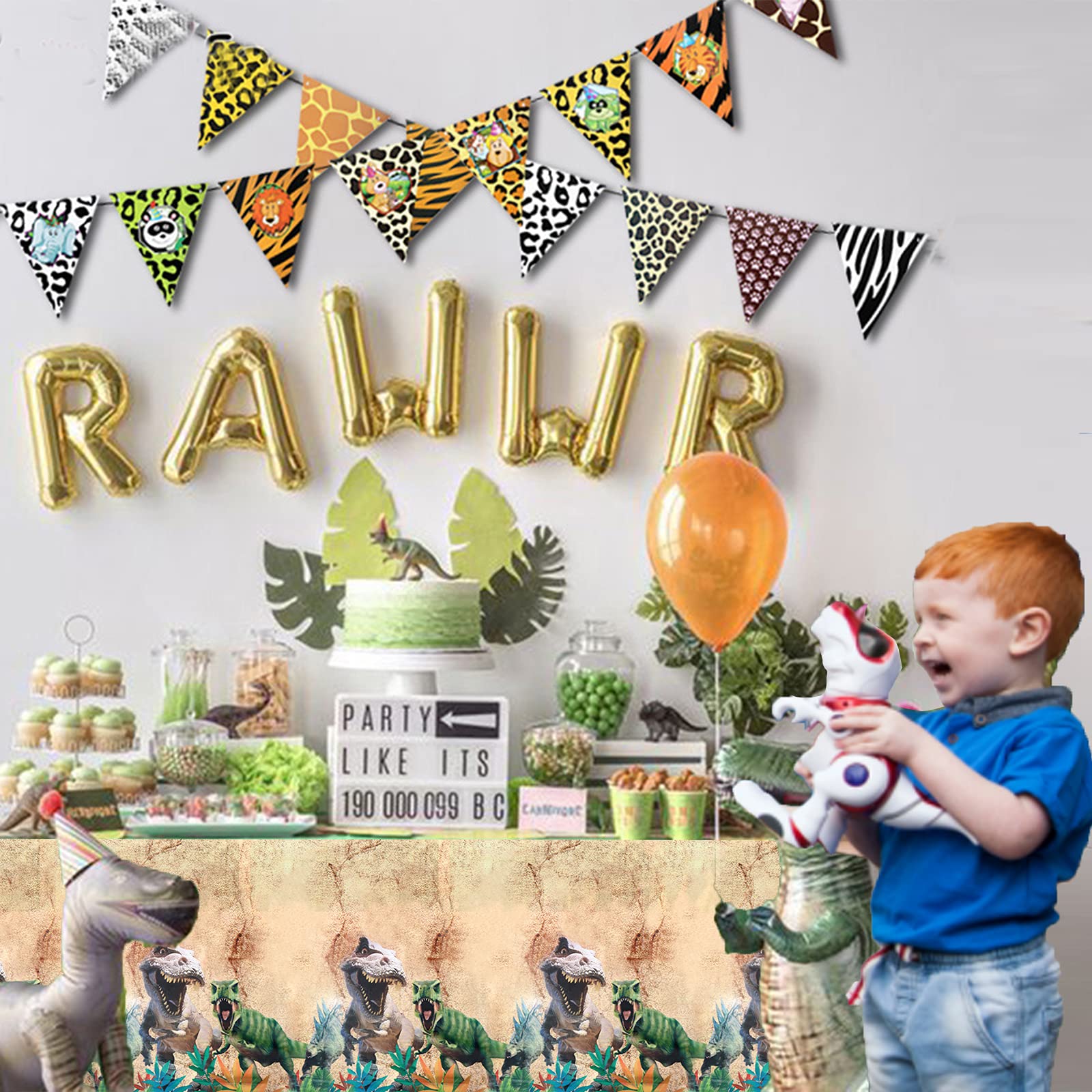 Tovaglia A Tema Dinosauri 2 Pezzi - 137 X 274 Cm - Plastica Impermeabile, Resistente Alle Macchie - Decorazione Festa Compleanno Bambini - 4