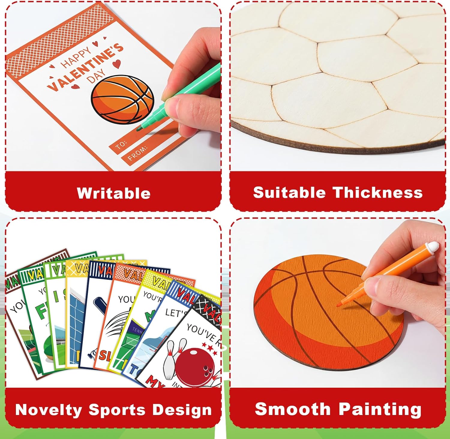 Amyhill 36 Set Valentine's Day Sports Painting Kits Valentines Sports Cards DIY Ball Wood Painting Craft with Colorful Markers for Classroom Exchange Gifts School Game Prizes Party Favors