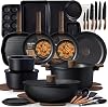 Set de 47 piezas de ollas y sartenes antiadherentes CAROTE, mango desmontable | Incluye moldes para hornear, juego de cuchillos, apto para inducción, lavavajillas y horno, ahorra espacio, para camping, negro 1