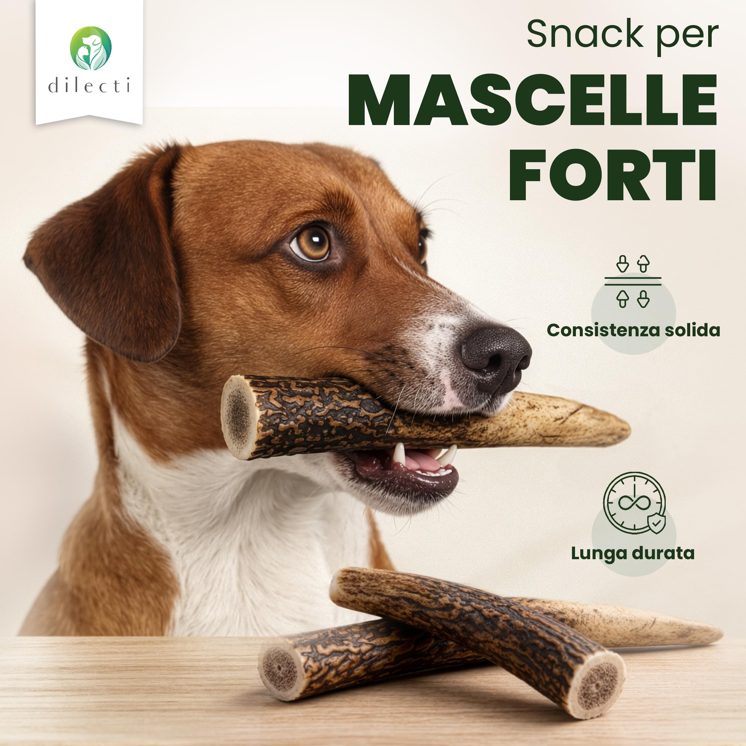 Osso di Cervo da Masticare per Cani - Corno di Cervo Naturale, Lunga Durata, Igiene Dentale - Spaccate L (3 Pezzi)