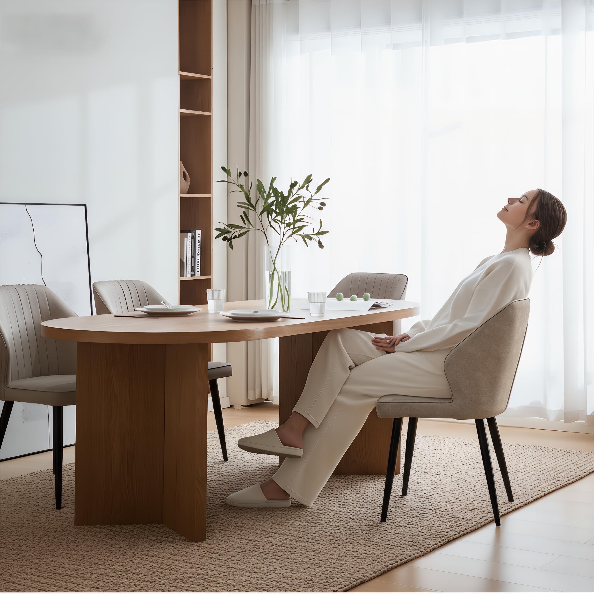 CLIPOP Esszimmerstühle 4er Set Retro Kunstleder Gepolsterter Esszimmerstuhl mit Rückenlehne und stabilen Metallbeinen, Küchenstühle Polsterstuhl für Home Office Möbel (Beige, 4)