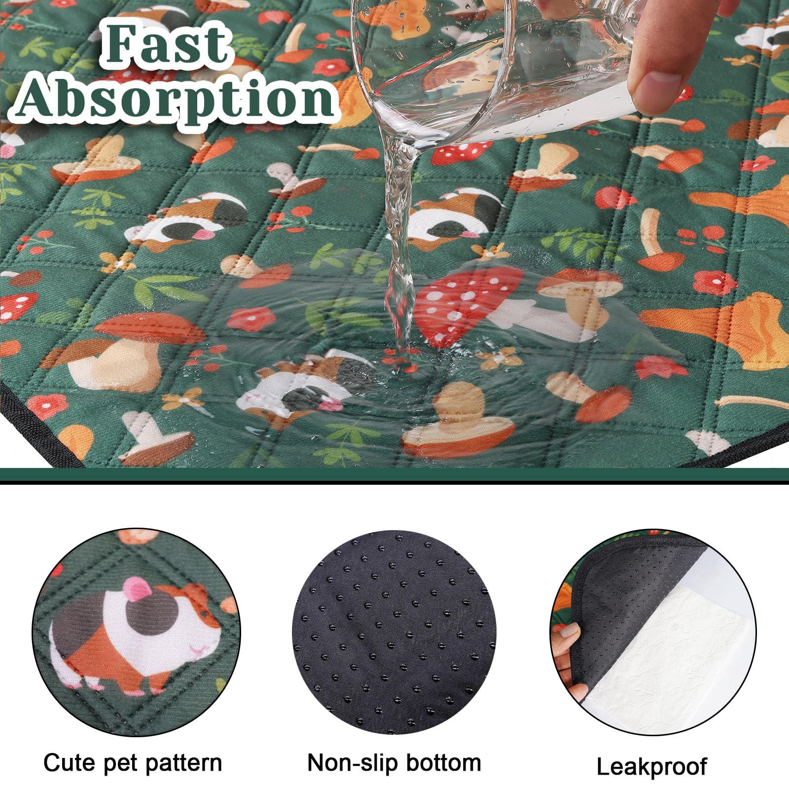 Pack de 2 Empapadores Cobayas Lavables, Alfombra Jaula Absorbente Reutilizable, Base Impermeable Antideslizante para Conejos, Hámster, Chinchilla, Mascotas Pequeñas(71*145cm/28*57in)