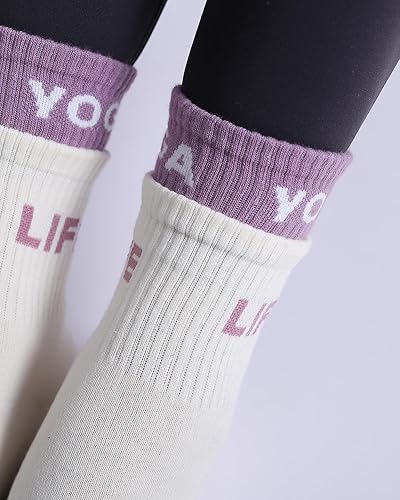 Miniatura 6 de Calcetines antideslizantes para mujer, calcetines de agarre de pilato, calcetines antideslizantes para yoga, calcetines de hospital, 6 pares