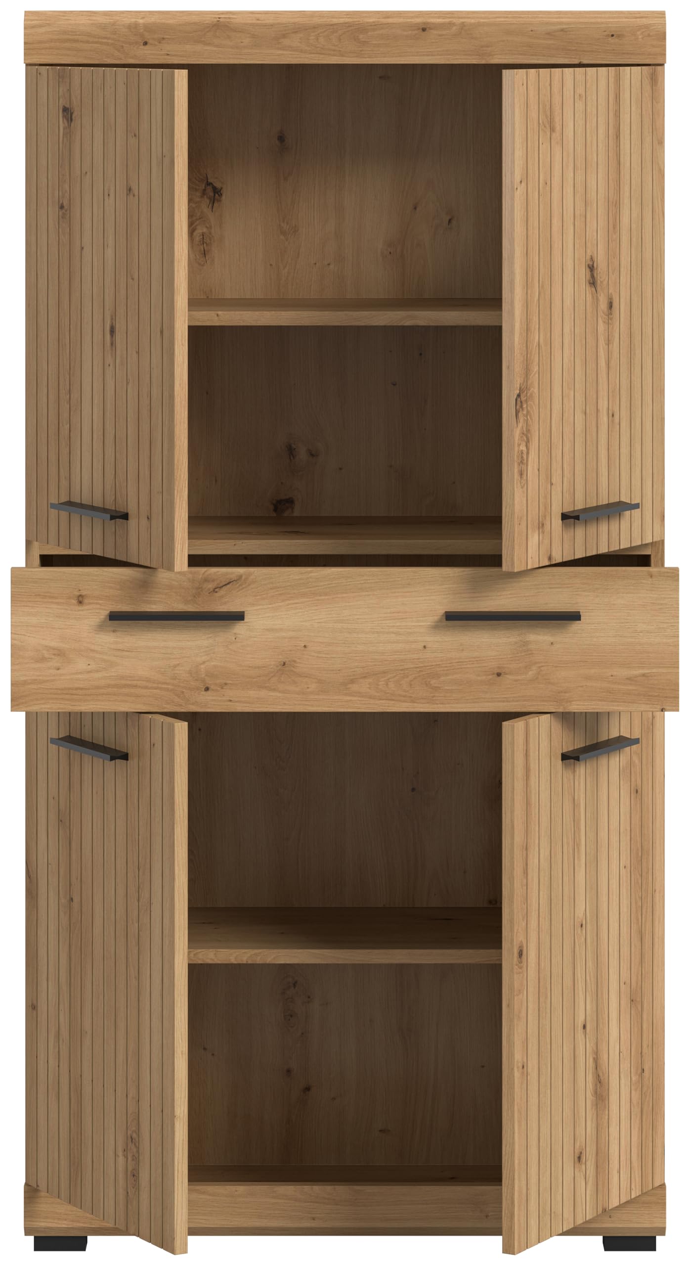xonox.home – Midischrank Scout 74x141x31 cm in Artisan & Schwarz – Mittelhoher Badschrank mit 4 Türen & 1 Schubkasten –eschlossene Fächer bieten optimalen Platz für Ihre tägliche Routine im Bad – Bild 3
