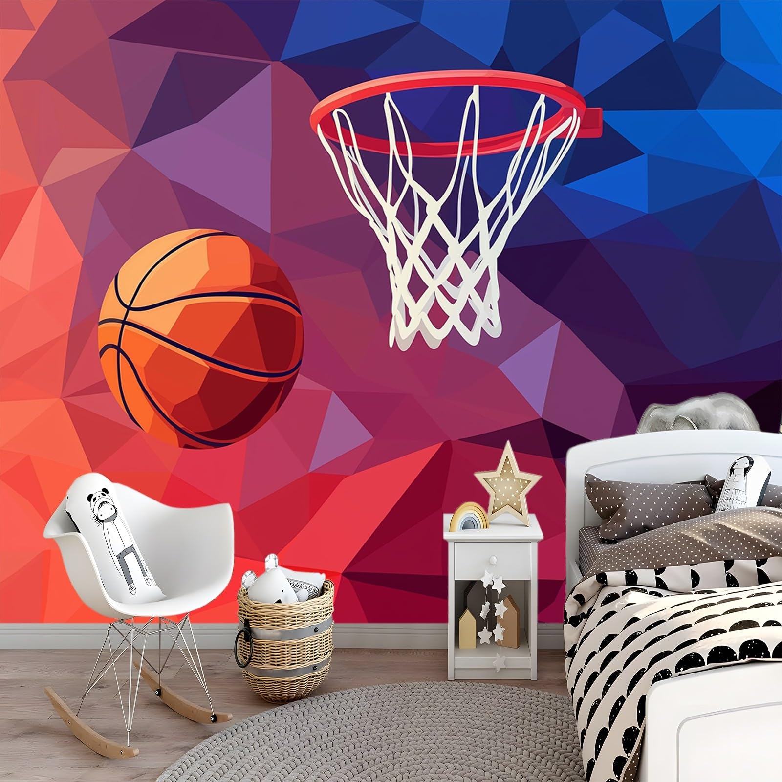 Fototapeta 350 x 256 cm, 3D, sportowa koszykówka, efekt 3D, tapeta z włókniny, nowoczesna tapeta ścienna, do salonu, sypialni, pokoju dziecięcego, czerwona, niebieska, idealna do kuchni i różnych