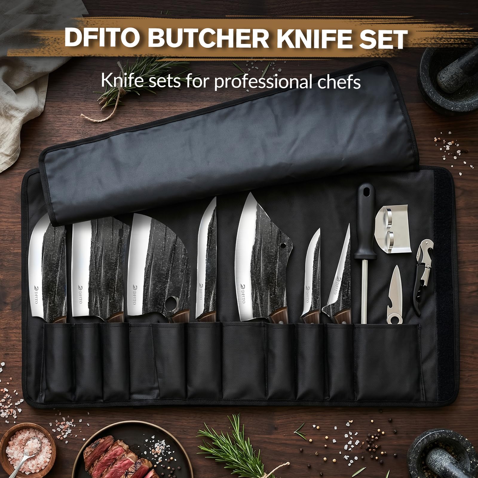 Dfito Butcher Knife Set, Sharp Kitchen Knife Set with Roll Bag Gift for Men — Amazon image 5