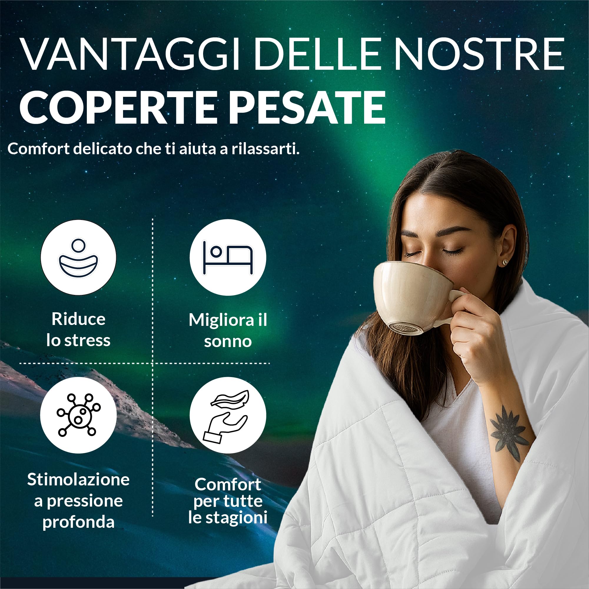 Polar Night Coperta Ponderata per Adulti 150 x 200 cm, 9 kg - Coperta Pesante con Perline di Vetro, 100% Cotone, Standard Oeko-Tex® 100 – Coperta Appesantita Traspirante, Weighted Blanket