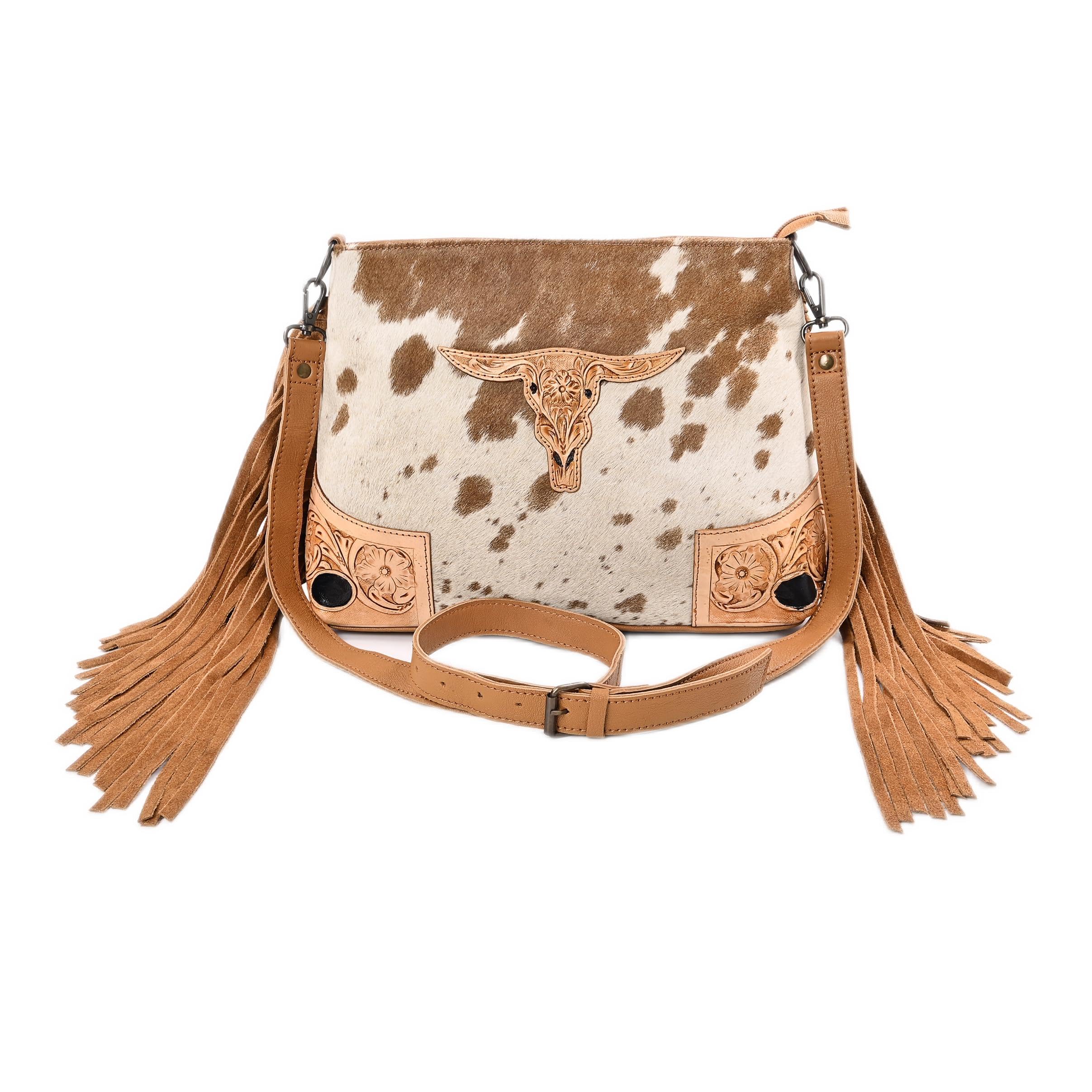Merbaa Cowhide Leather Sling Bag for Women | Handmade Western Crossbody Purse with Adjustable Wide Strap | Stylish Shoulder Bag for Everyday,
