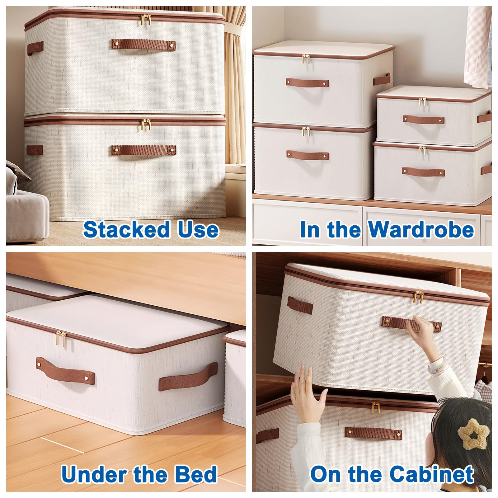 2 Pack Unterbett Aufbewahrungsbox, Faltbar Unterbettkommoden, Doppelreißverschluss, Waschbar, Kleidung, Bettdecken, Spielzeug, Bücher(40x30x21cm/16x12x8in)