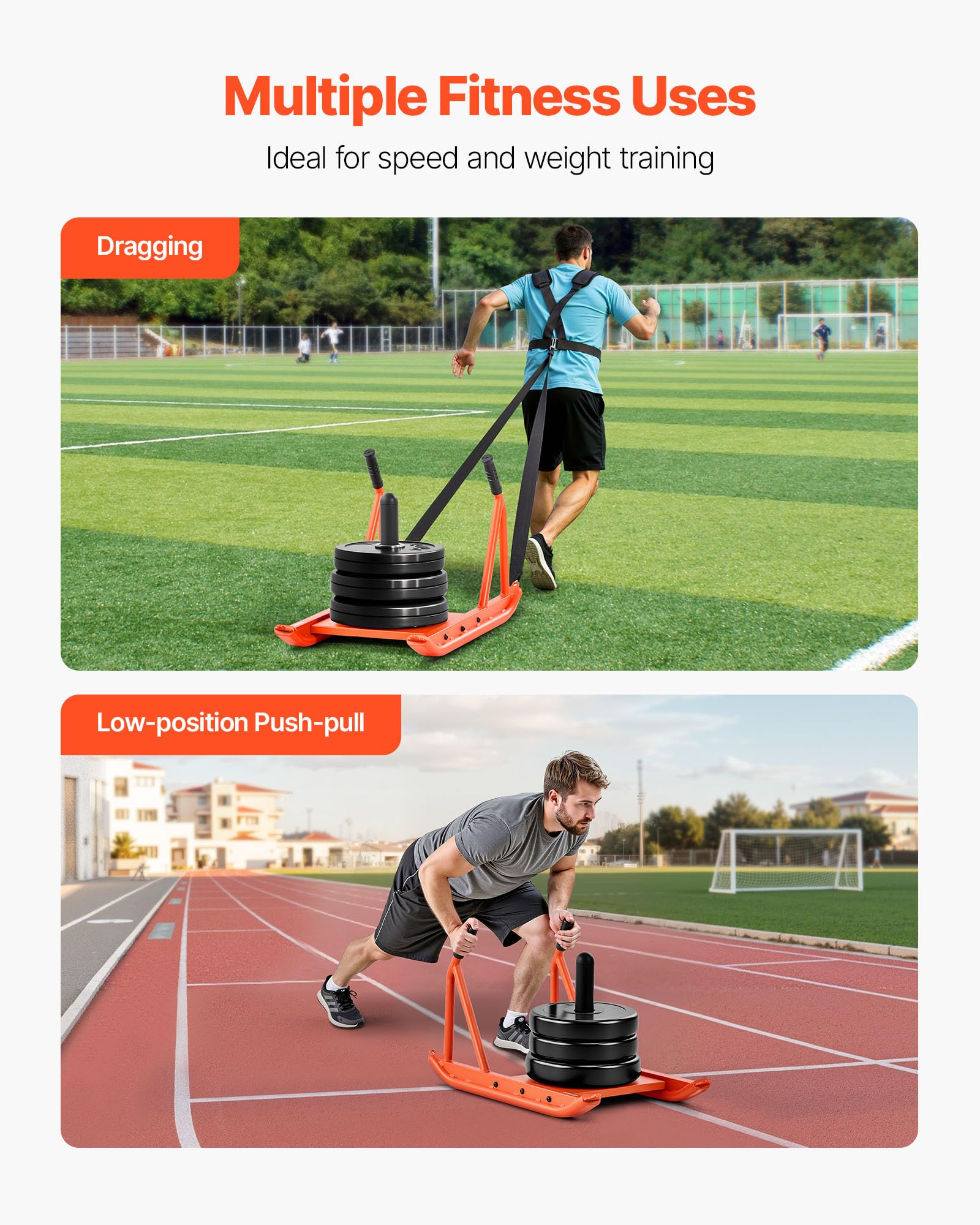 VEVOR Slitta con Pesi, Compatibile con Dischi da 25 e 51 mm Slitta per Allenamento di Forza e Forza per Esercizi Atletici, Attrezzatura per Allenamento Fitness con Maniglia, Arancione
