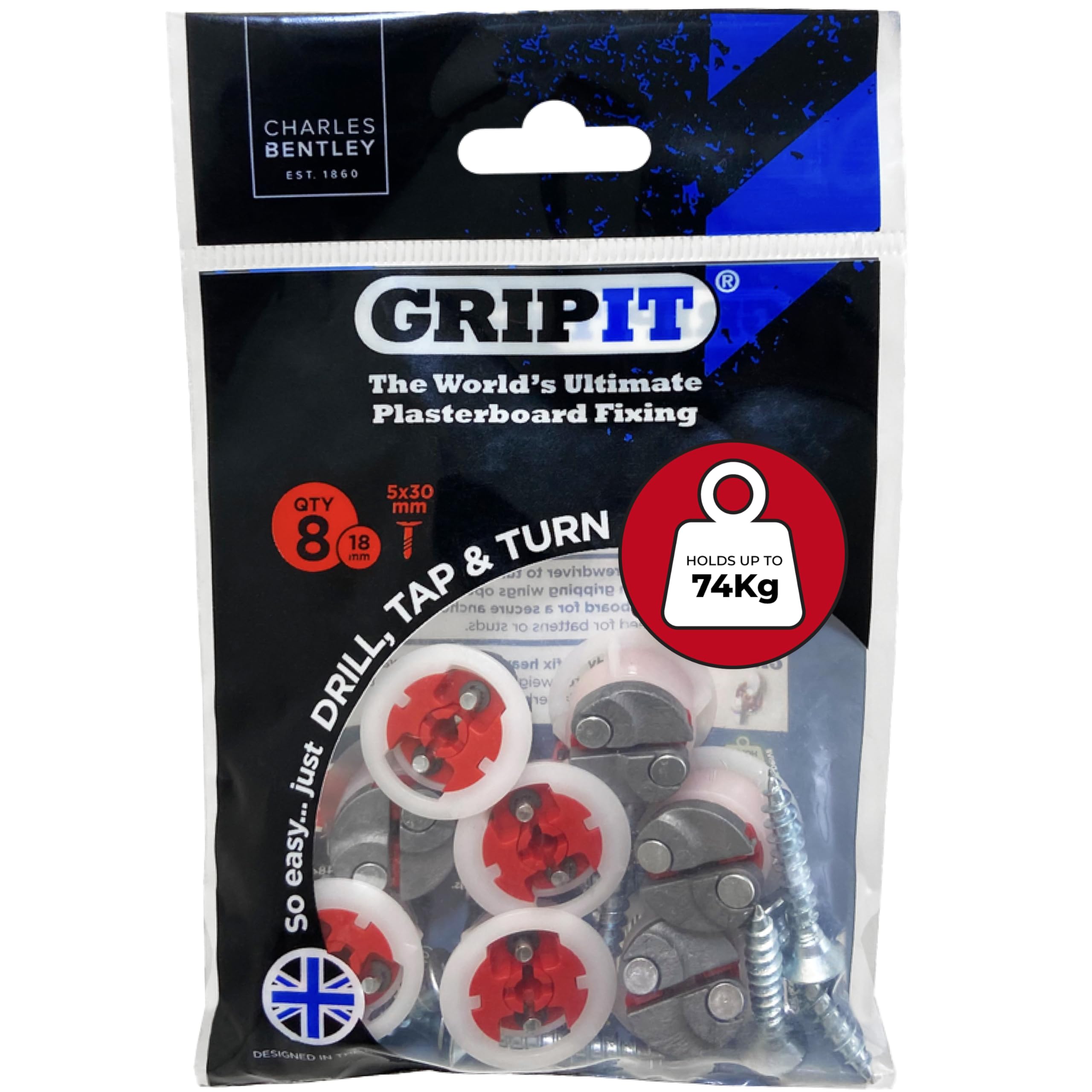 Gripit Red Plasterboard Fixings - Pack of 8 - Heavy Duty Plasterboard Fixings...