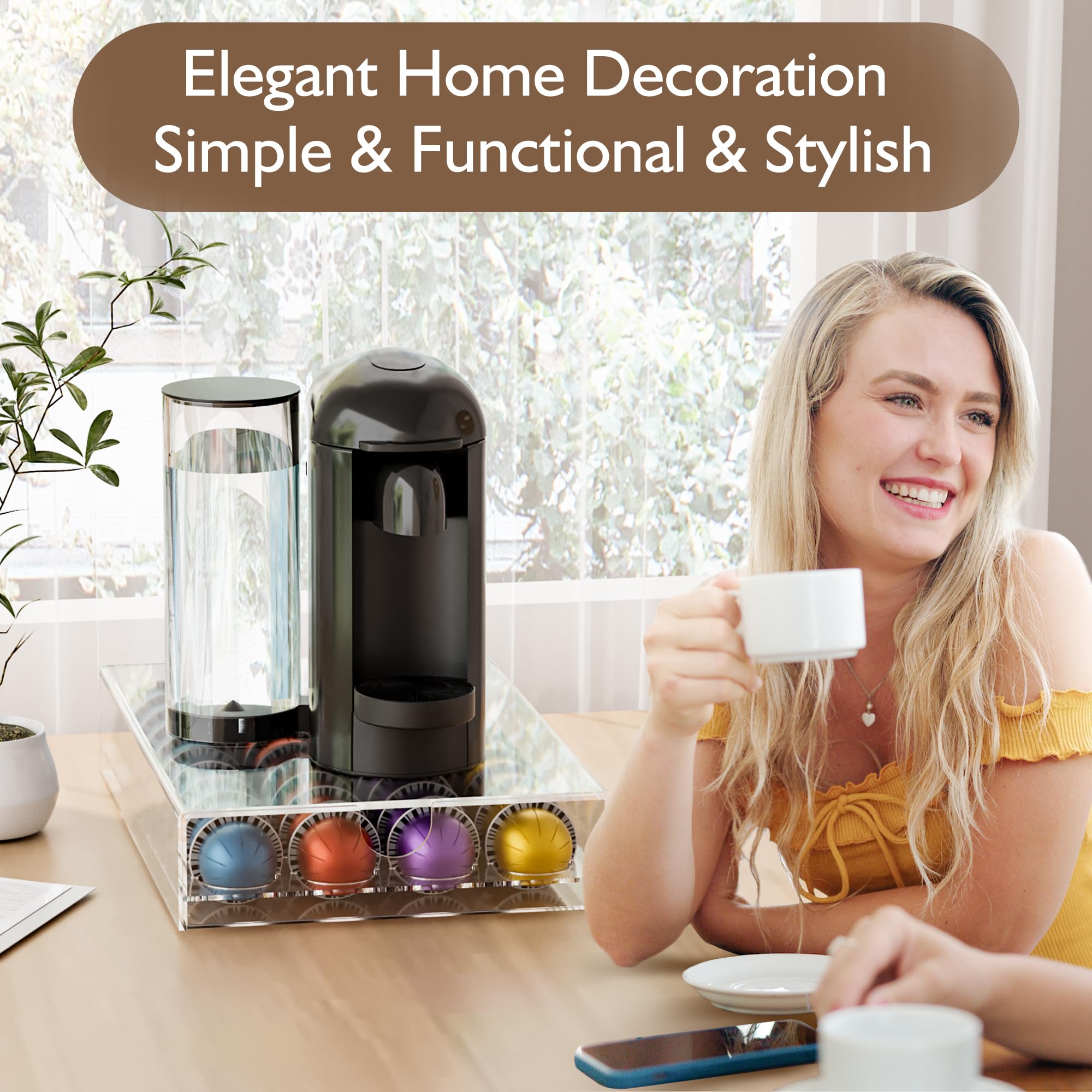 Acrylic Coffee Pod Organizer for Nespresso Vertuo Pod Holder 40 Pods Clear Vertuo Pod Storage Drawer