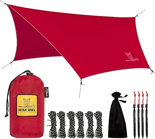 Vista 19 de Wise Owl Outfitters Hamaca Rain Fly – Funda de lona impermeable para acampar con estacas de tienda de campaña y bolsa de transporte, refugio Gris