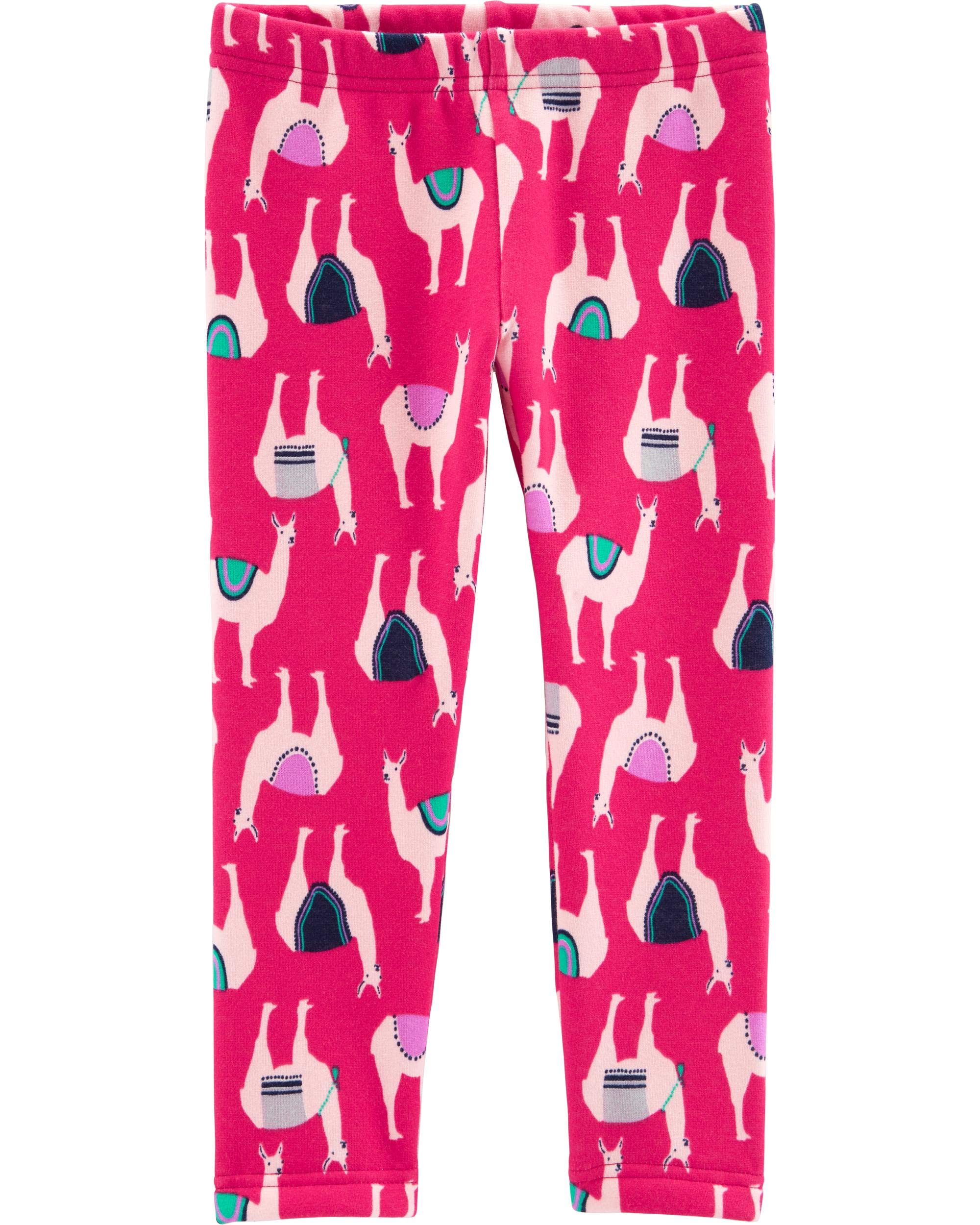 Carter's Girls' Cozy Fleece Leggings (Pink/Llamas, 3 Months)