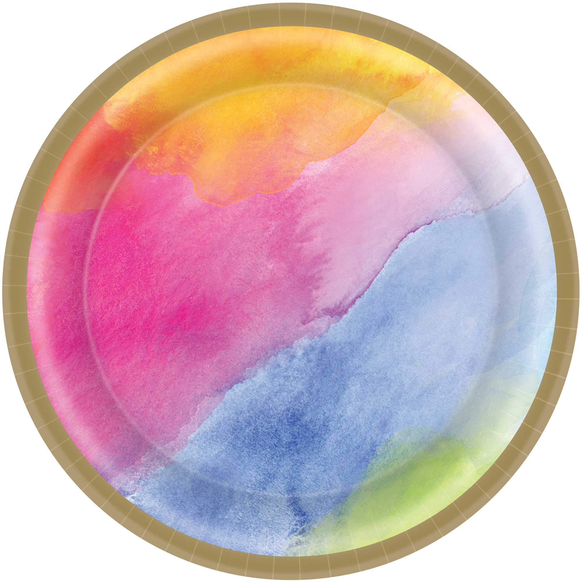 Amscan Rainbow Pastel Color Design Round Paper Plates-8pc