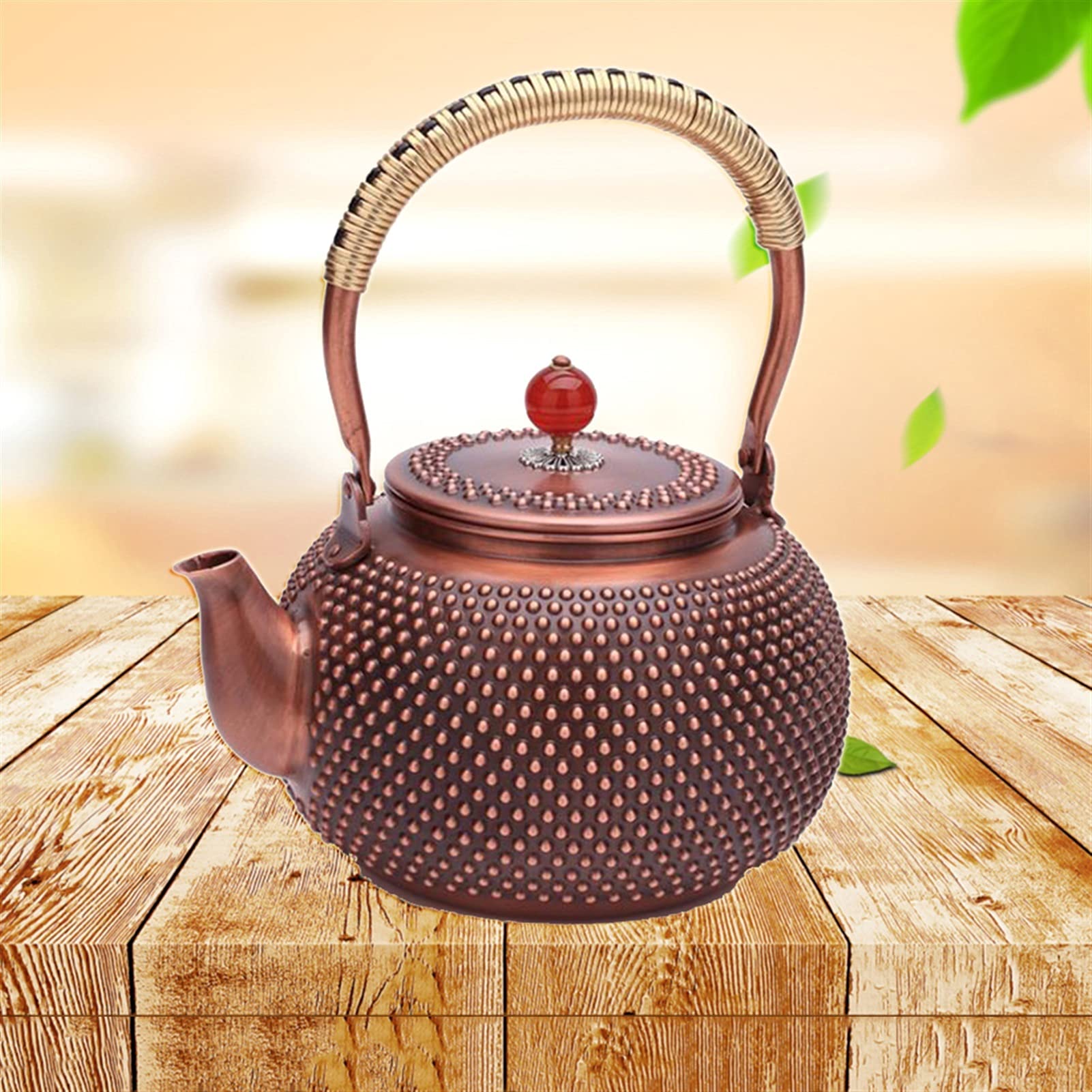 SISWIM Tetera 1.4L Tetera de Cobre Puro Hecho a Mano Tetera de té Hervidor de té Rojo Pote de Cobre Interior Pared Interna sin Recubrimiento Hervir Agua Pote Retro Salud Juego de té Tetera