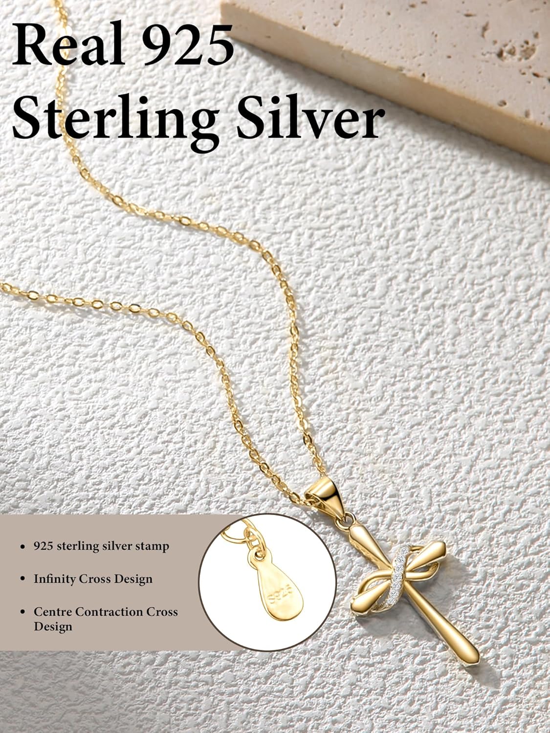 925 Sterling Silver Cross Necklaces for Women,4A CZ Infinity Cross Necklace,16”+2“ Adjustable Chain Cross Pendant Hypoallergenic Jewelry Gift for Women