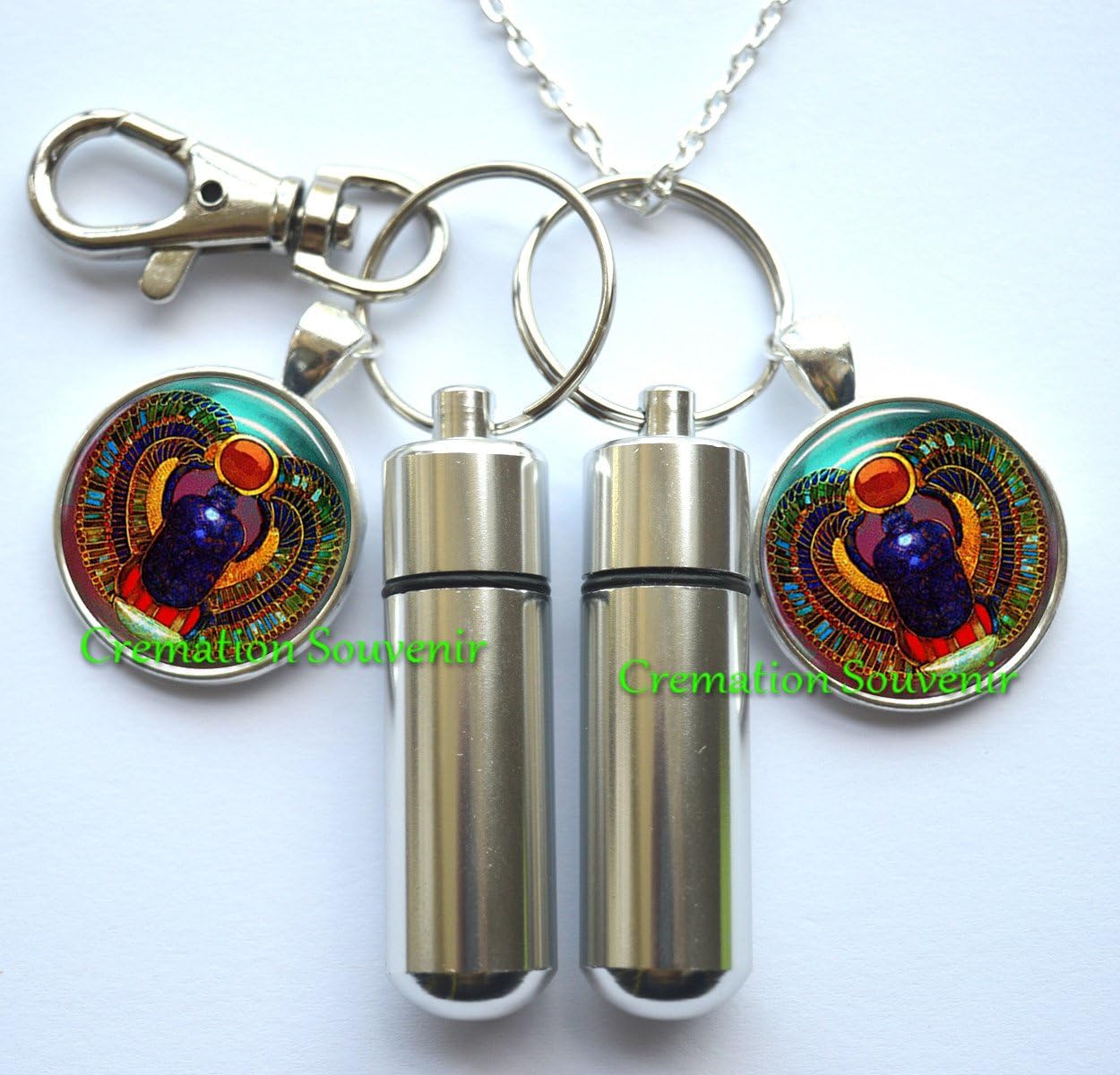Scarab Egyptian Urn Cremation Necklace and Keychain Jewelry - Scarab Egyptian Cremation Necklace Jewelry -Ashes Necklace Jewelry - Memorial Jewelry-Scarab Egyptian Cremation Locket