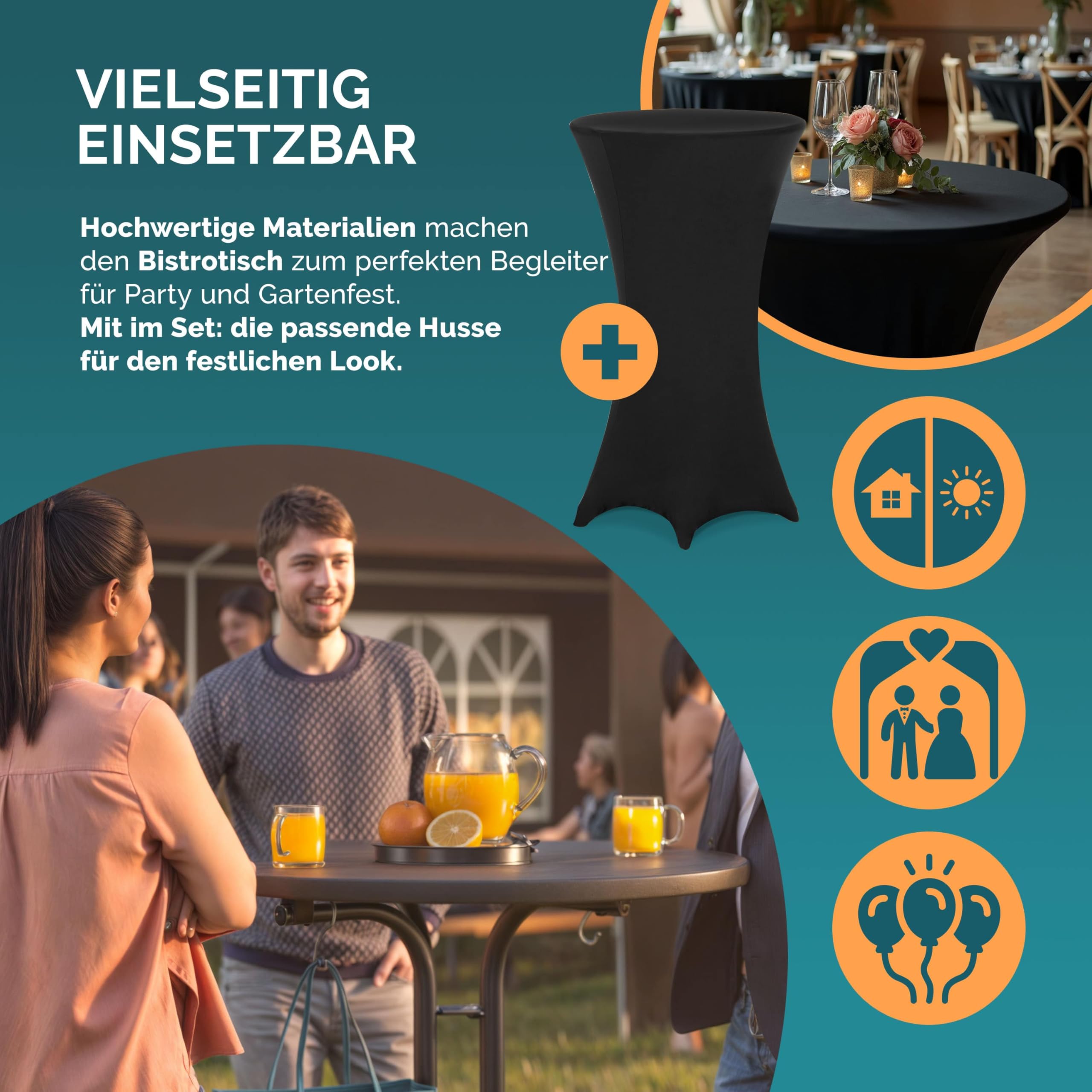 Casaria® Stehtisch mit Husse 70 cm Klappbar Schwarz Rund Holz Metall Pulverbeschichtet Wetterfest Hoch Set Bistrotisch Bartisch Garten Party Tisch