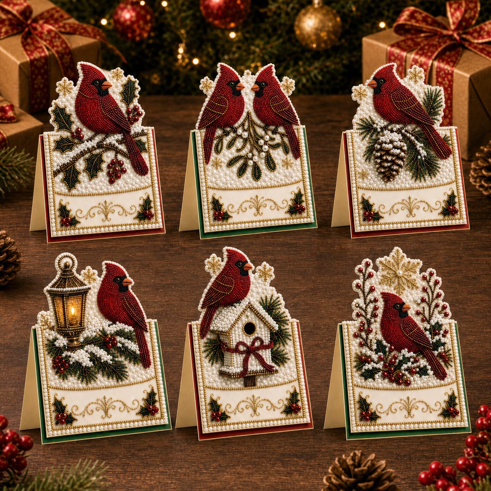 6pcs DIY Christmas Pearl Diamond Art Painting Greeting Cards with Envelopes