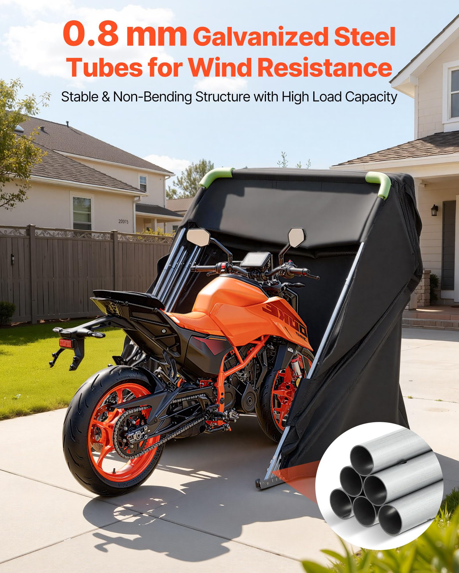 VEVOR Motorrad Zeltgarage, Motorrad Abdeckplane 2790x1095x1600 mm, Motorradgarage mit Sicherheitsschloss, 600D Oxford-Klappzelt, Allwetter-Motorradabdeckung mit Belüftungsfenstern, Schwarz